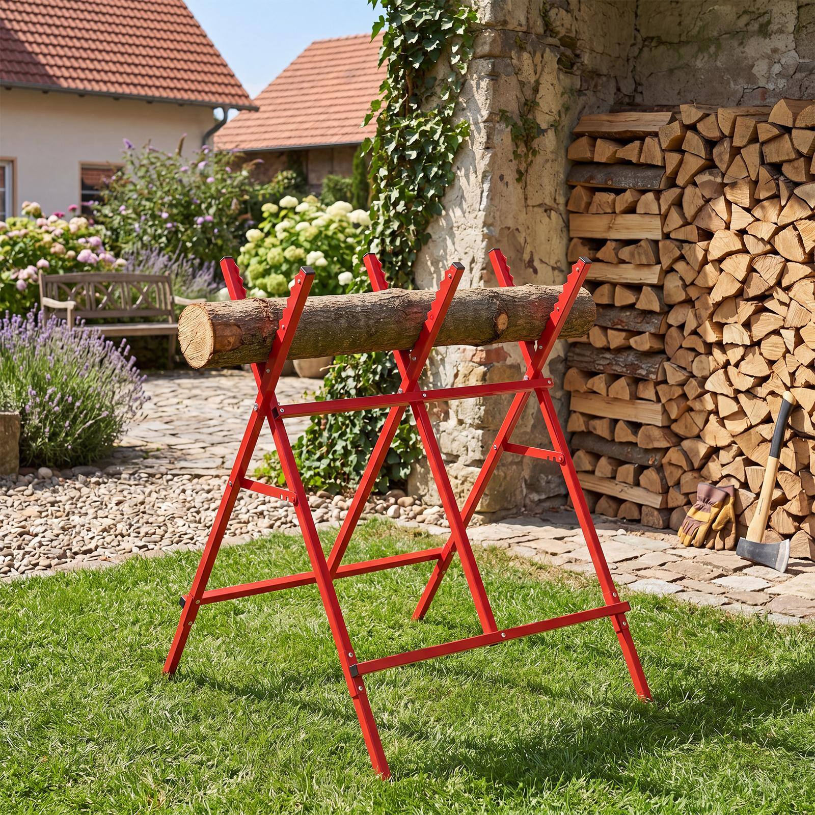 Alt View 1. Costway - Costway Folding Log Saw Horse with Anti-Slip Sawteeth and Non-Slip Foot Pads for Firewood - Red.