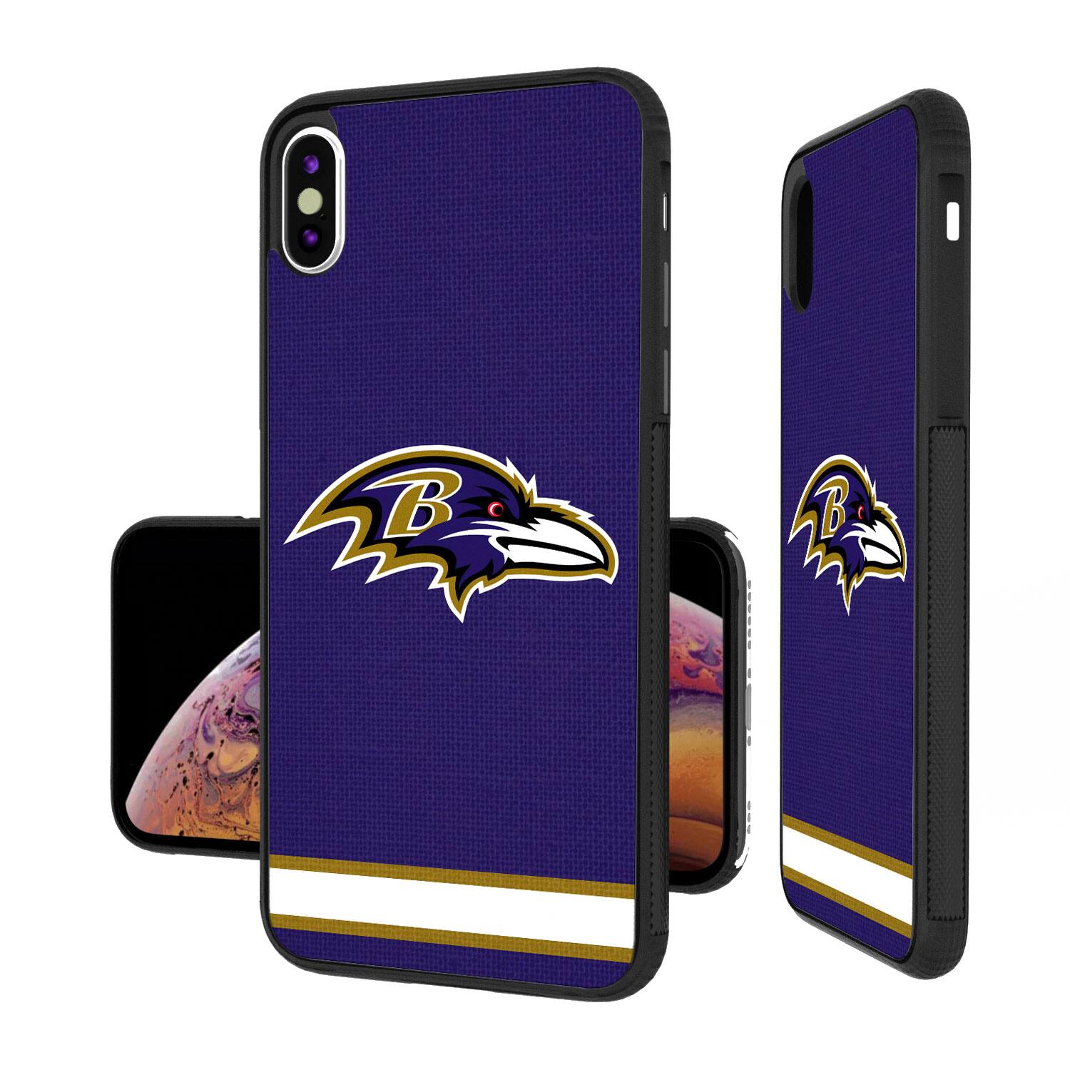 Alt View 1. Keyscaper - Baltimore Ravens iPhone Stripe Design Bump Case - 16 Pro - Multicolor.