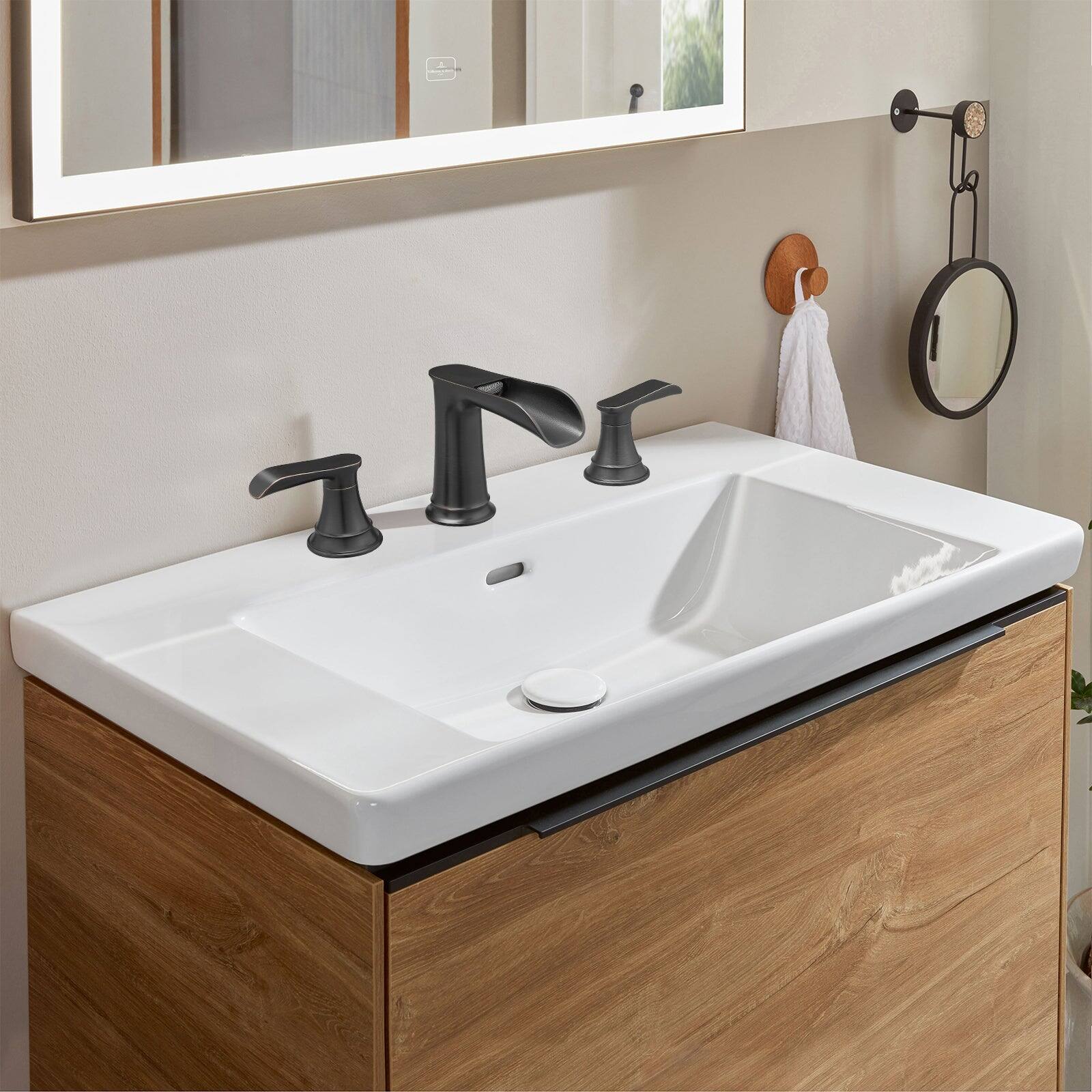 Alt View 2. Boyel Living - 8 Inch Widespread Double Handle Brass Bathroom Faucet with Pop Up Drain and Water Supply Hoses in Oil Rubbed Bronze - Oil Rubbed Bronze.