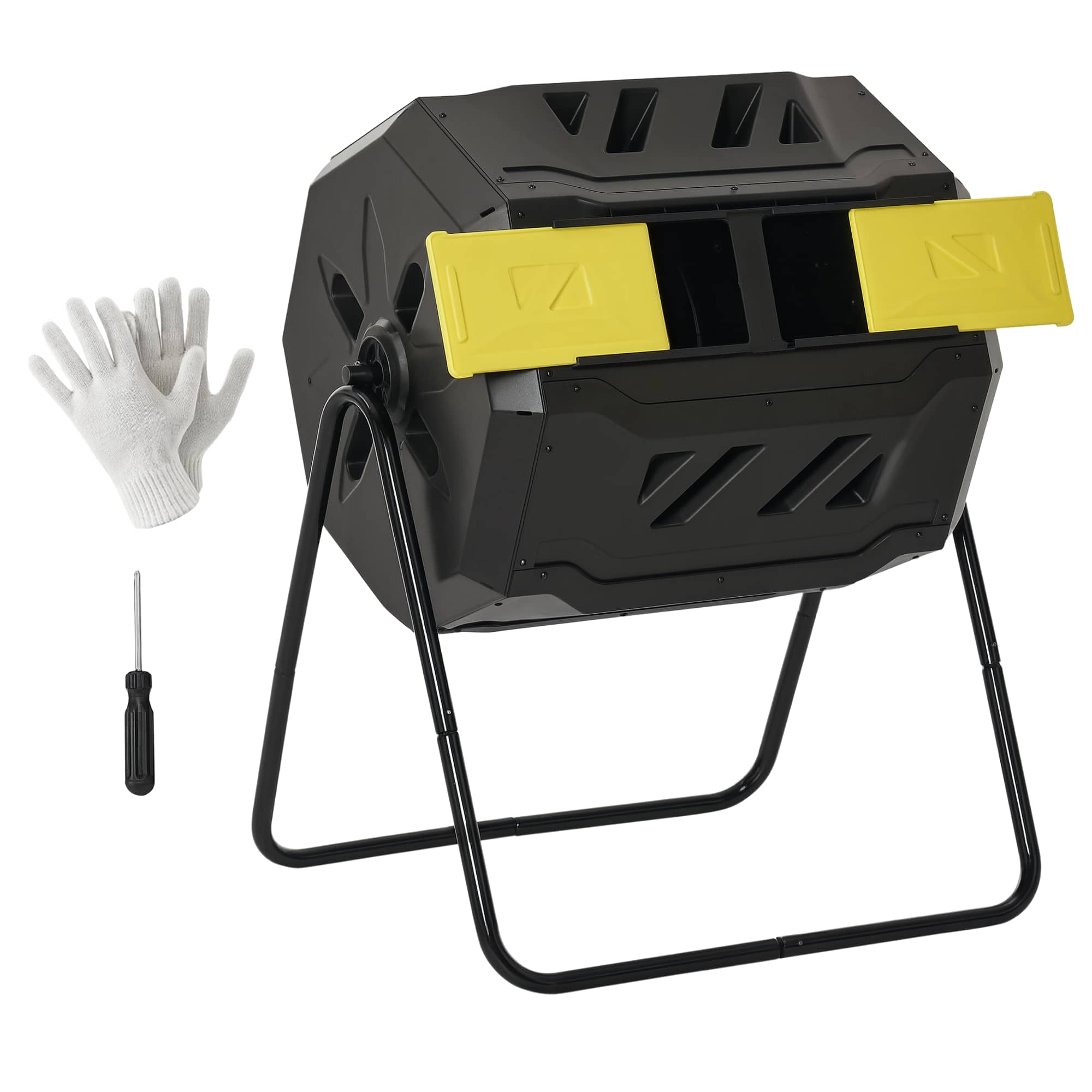 Outsunny - Tumbling Compost Bin Outdoor 360° Dual Chamber Rotating Composter 43 Gallon - Yellow price history on PriceWatchPro