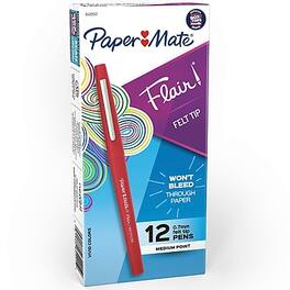 Paper Mate - Flair Felt Pen, Medium Point, 0.7mm, Dozen - Red Ink