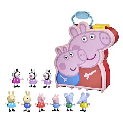 Front. Hasbro - Peppa Pig Carry-Along Brothers and Sisters 9 Piece Figure Set - Pink.