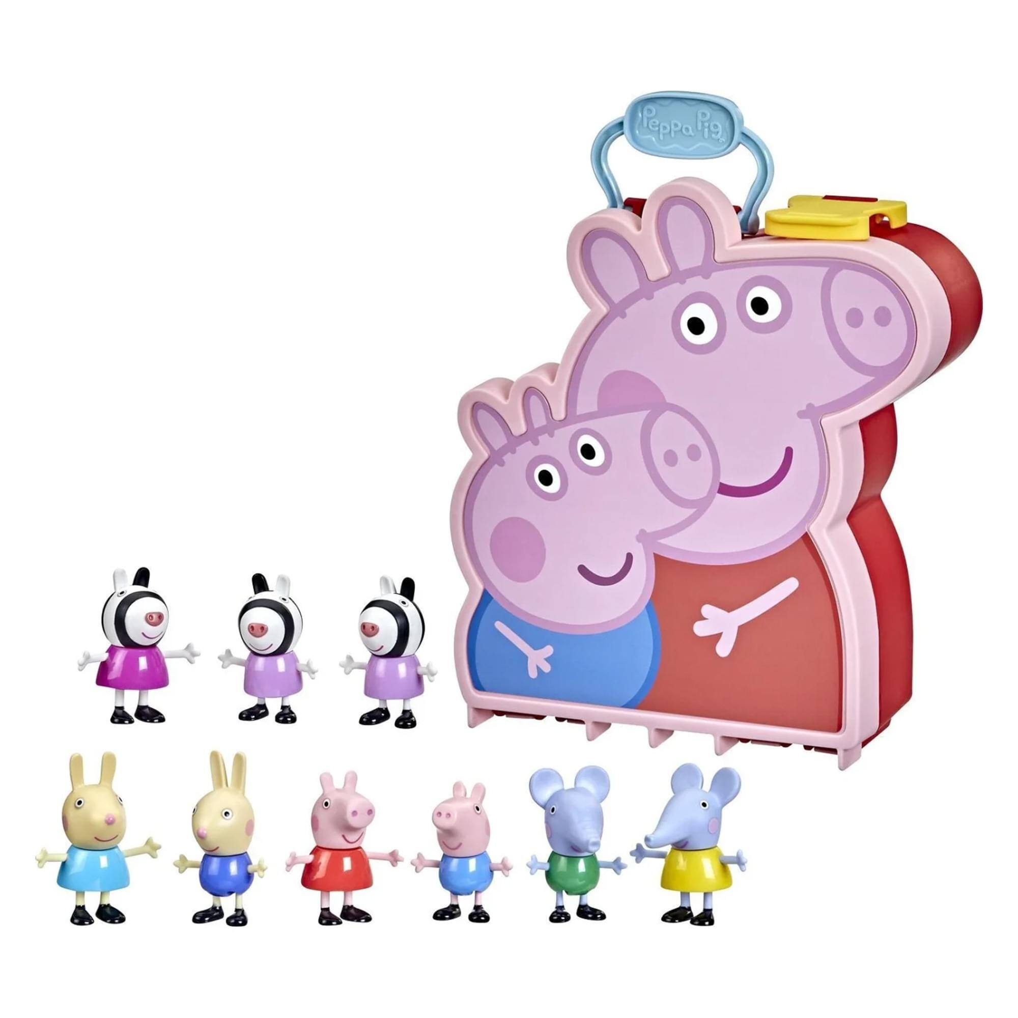 Front. Hasbro - Peppa Pig Carry-Along Brothers and Sisters 9 Piece Figure Set - Pink.