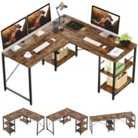 Bestier 59inch L Shaped Desk with Shelves Home Office Gaming Computer Desk - Brown - Front_Zoom