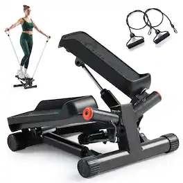 Sunny Health & Fitness - Smart Twist Stepper with Resistance Bands, 300 LB Capacity, and Trainer-Led Workouts via Bluetooth SunnyFit App - Dark Gray