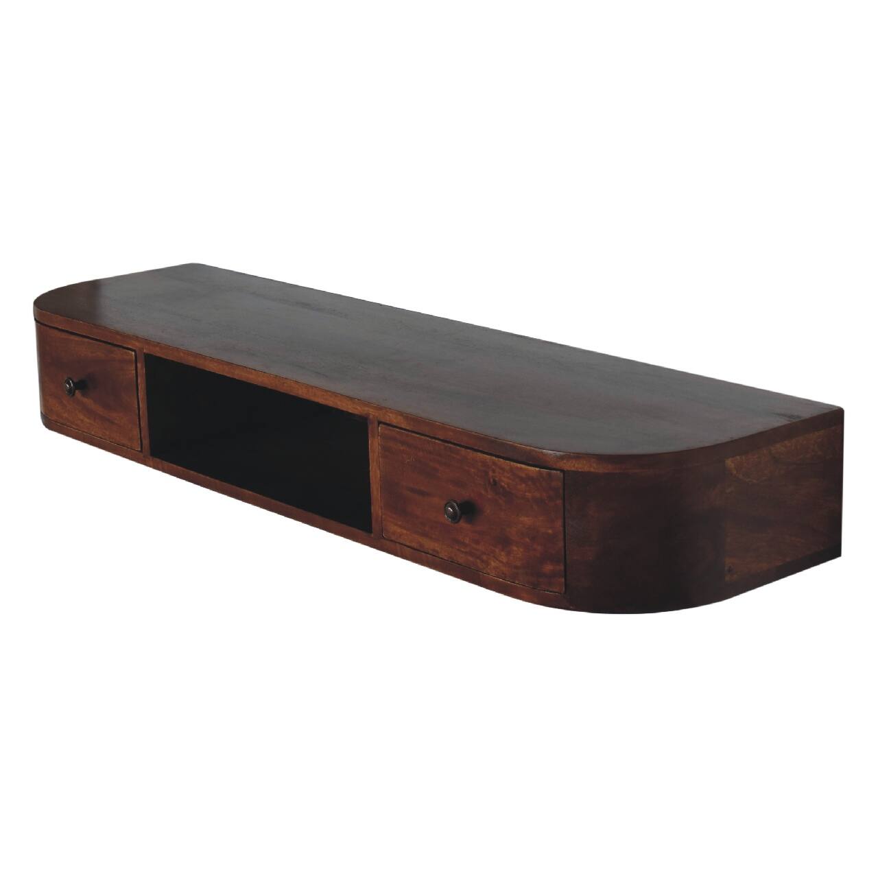 Alt View 1. Artisan Furniture - Artisan Furniture Solid Wood Lunar 2 Drawer Wall Mounted Console, 2 Drawers, 1 Shlef, Dark Brown - Dark Brown.