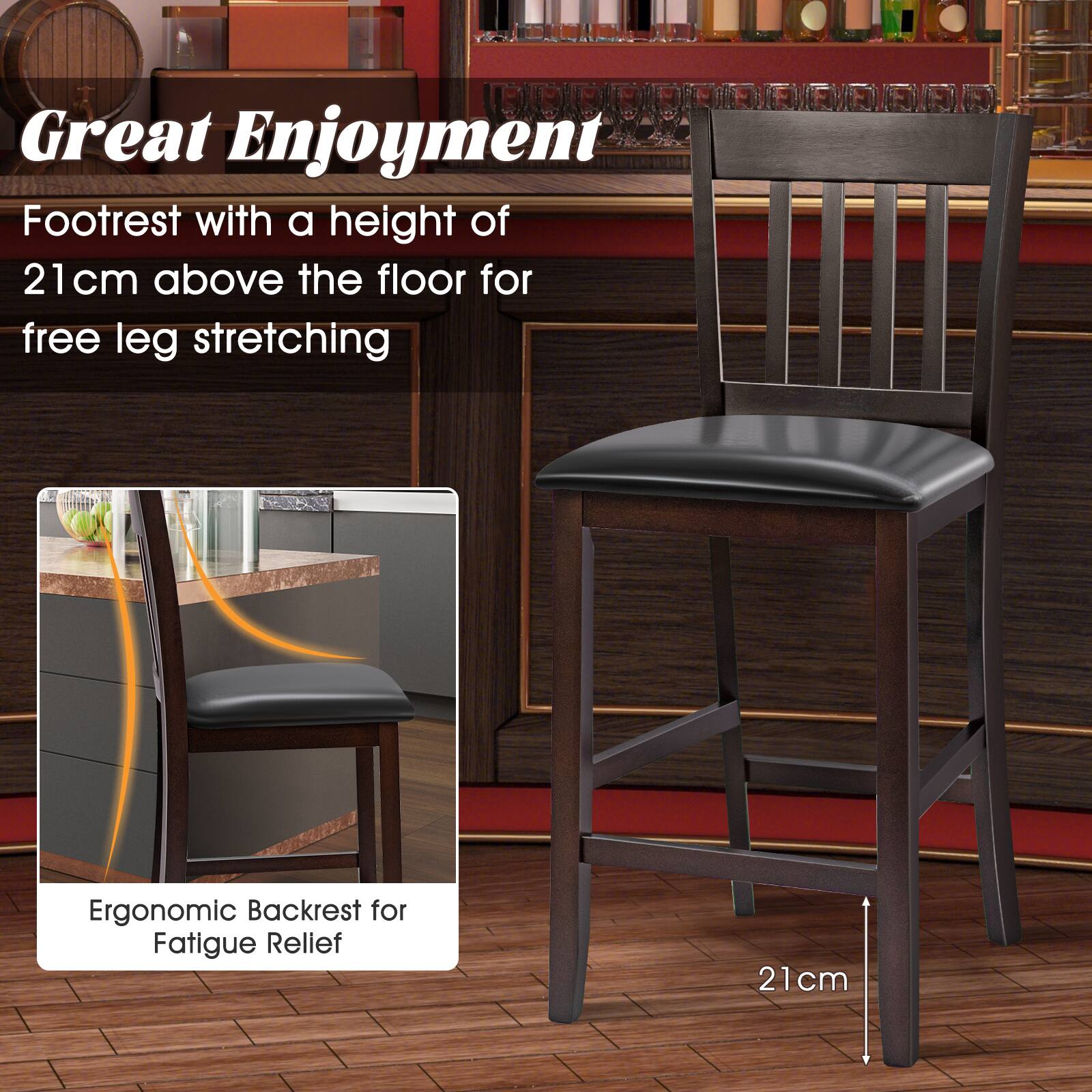 Great Enjoyment, Footrest with a height of 21 cm above the floor for free leg stretching, Ergonomic Backrest for Fatigue Relief, 21 cm