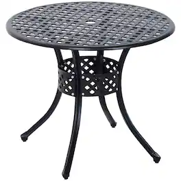 Outsunny - Patio Dining Table Round Cast Aluminium Outdoor Bistro Table with Umbrella Hole - Black