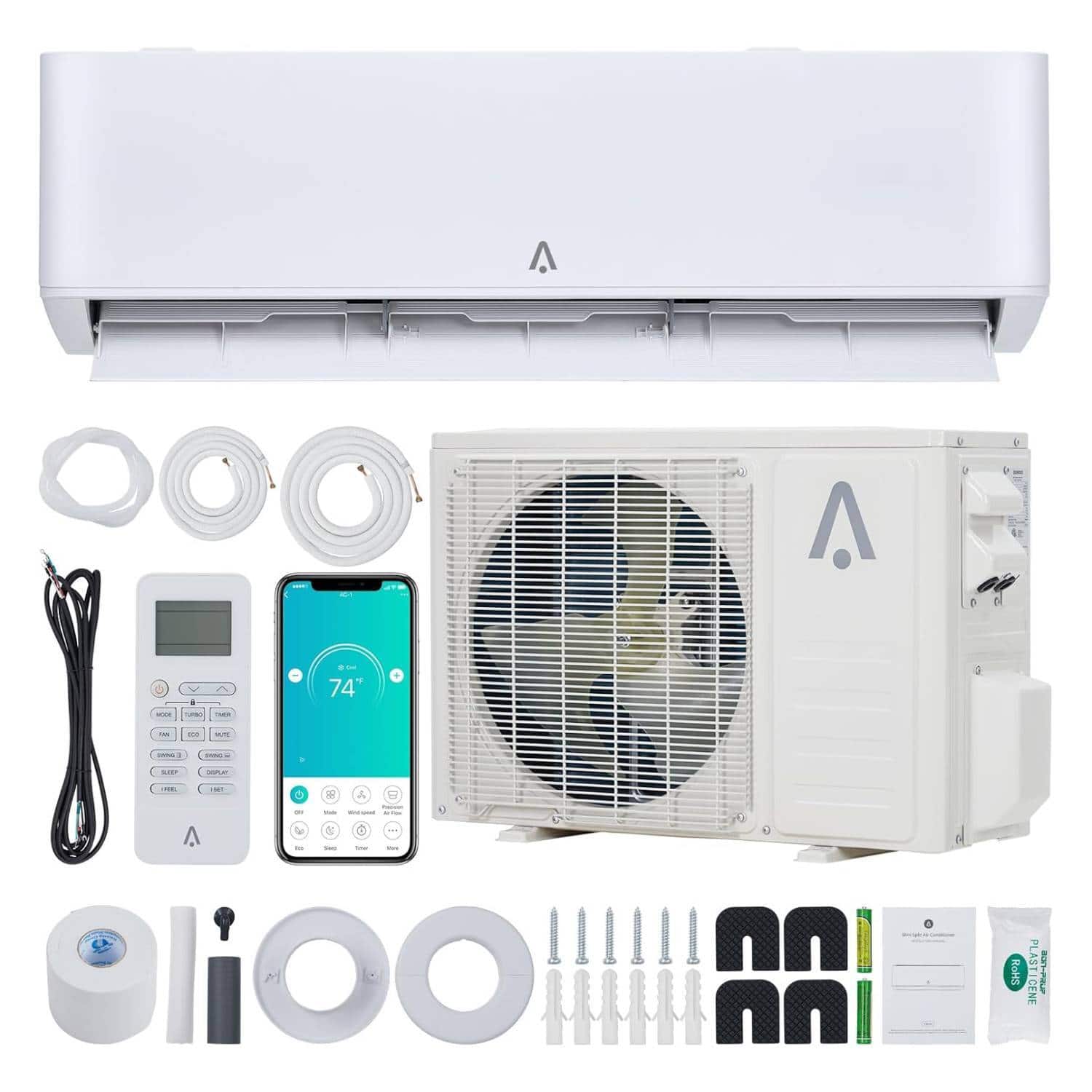 Qeetex - 23 SEER2 24000 BTU Mini Split Air Conditioner Heat Pump with Wifi Control, Heat Cool Up to 1500 Sq.Ft - White