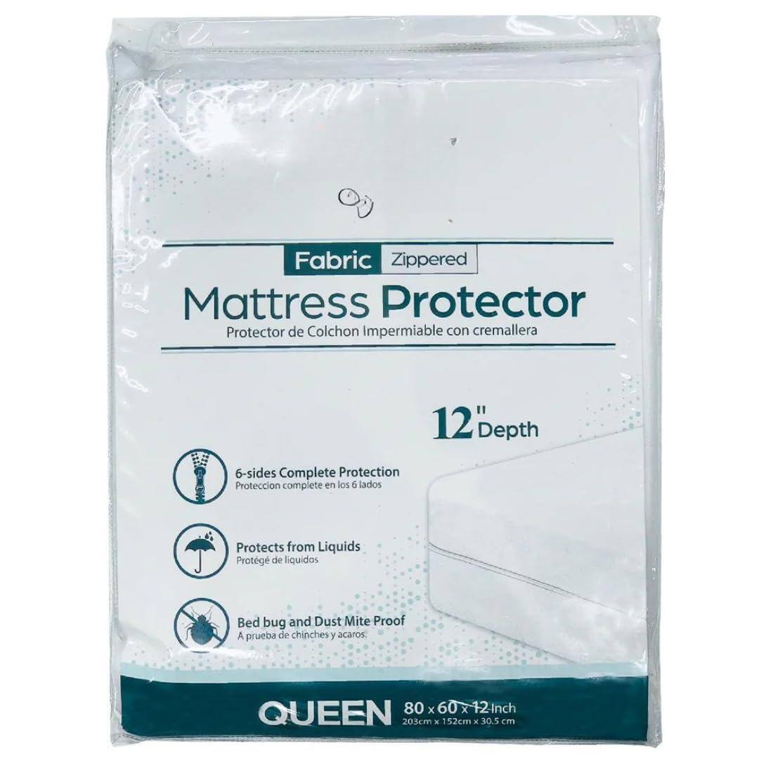Comfort Essence - Zippered Waterproof Mattress Protector - 6-sided Encasement Bed Dust Mite Proof 12 Deep Cover For Full - Queen