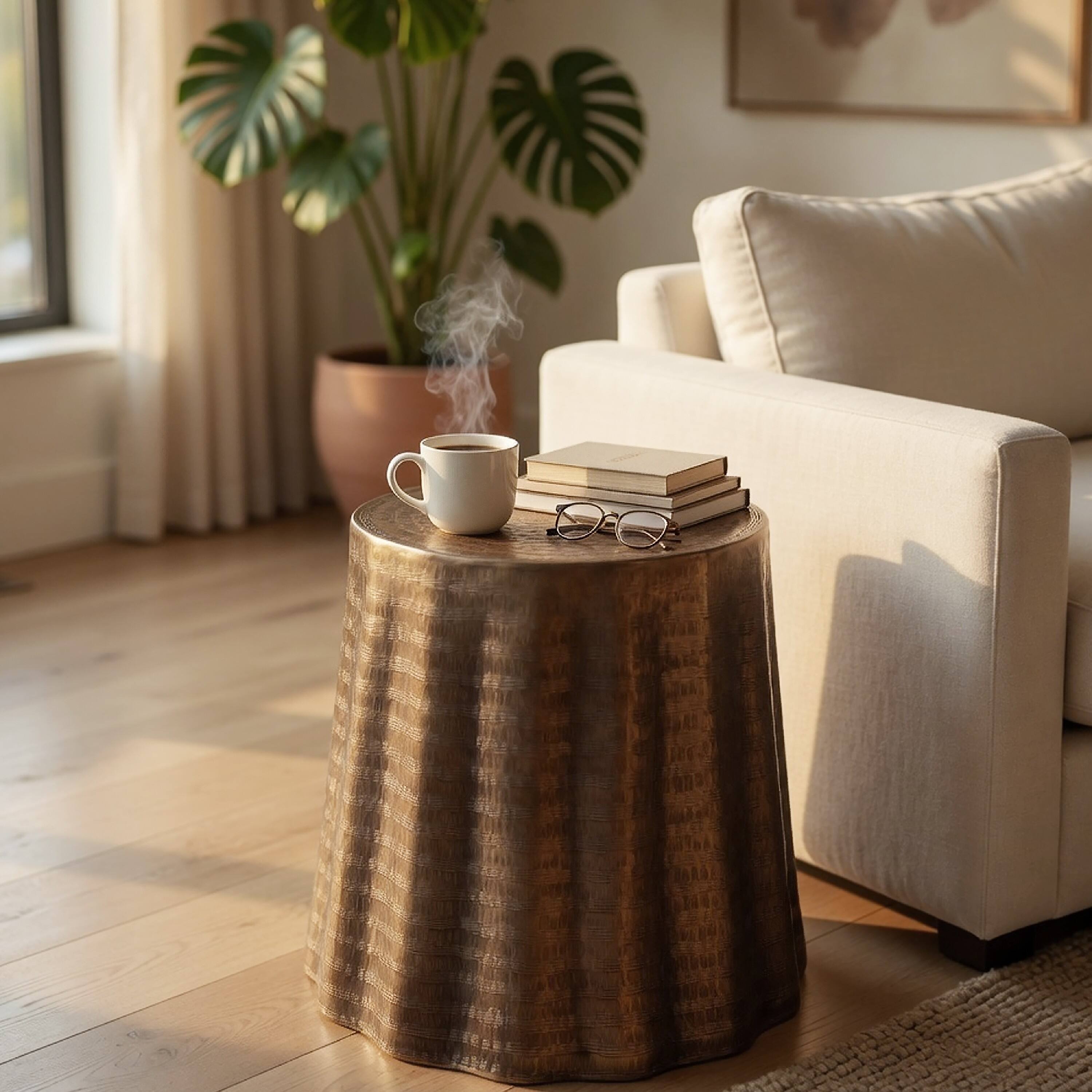 Alt View 7. Manhattan Lane - Liora 19" Side End Table | Handcrafted Bronze-Finish Aluminum | Hammered Round Design - Bronze.