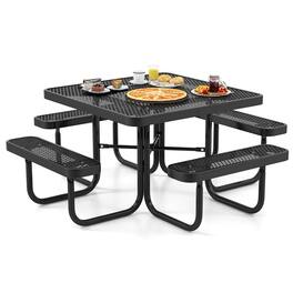 Gymax - 46'' Coated Steel Camping Table w/ Seats Heavy Duty Picnic Table & Bench for 8 - Black