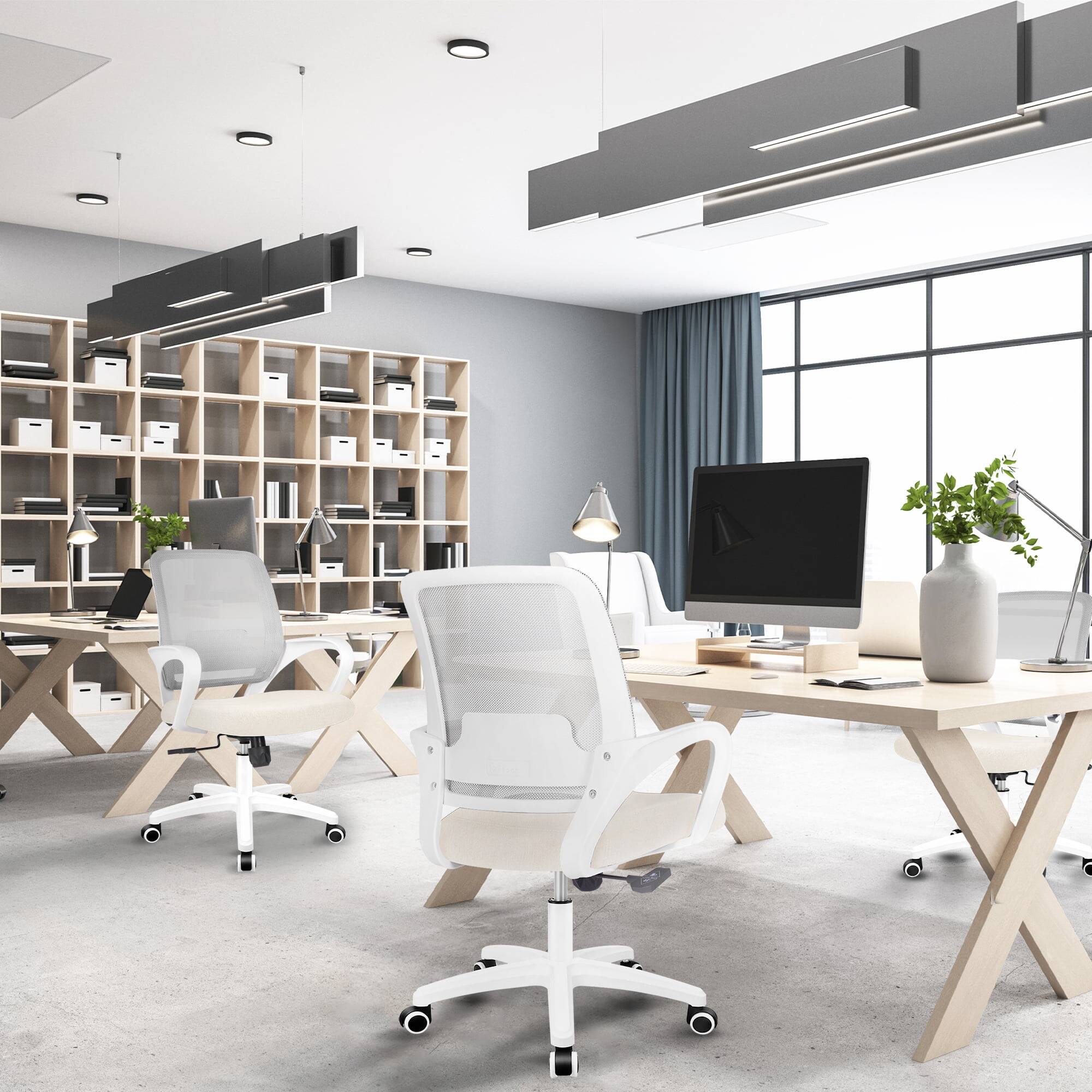 Alt View 8. Neo Chair - Office Desk Ergonomic Computer Mesh Chair with Lumbar Mid Back Support Rolling Wheels Comfy Task Vanity Chair for Home - Ivory.