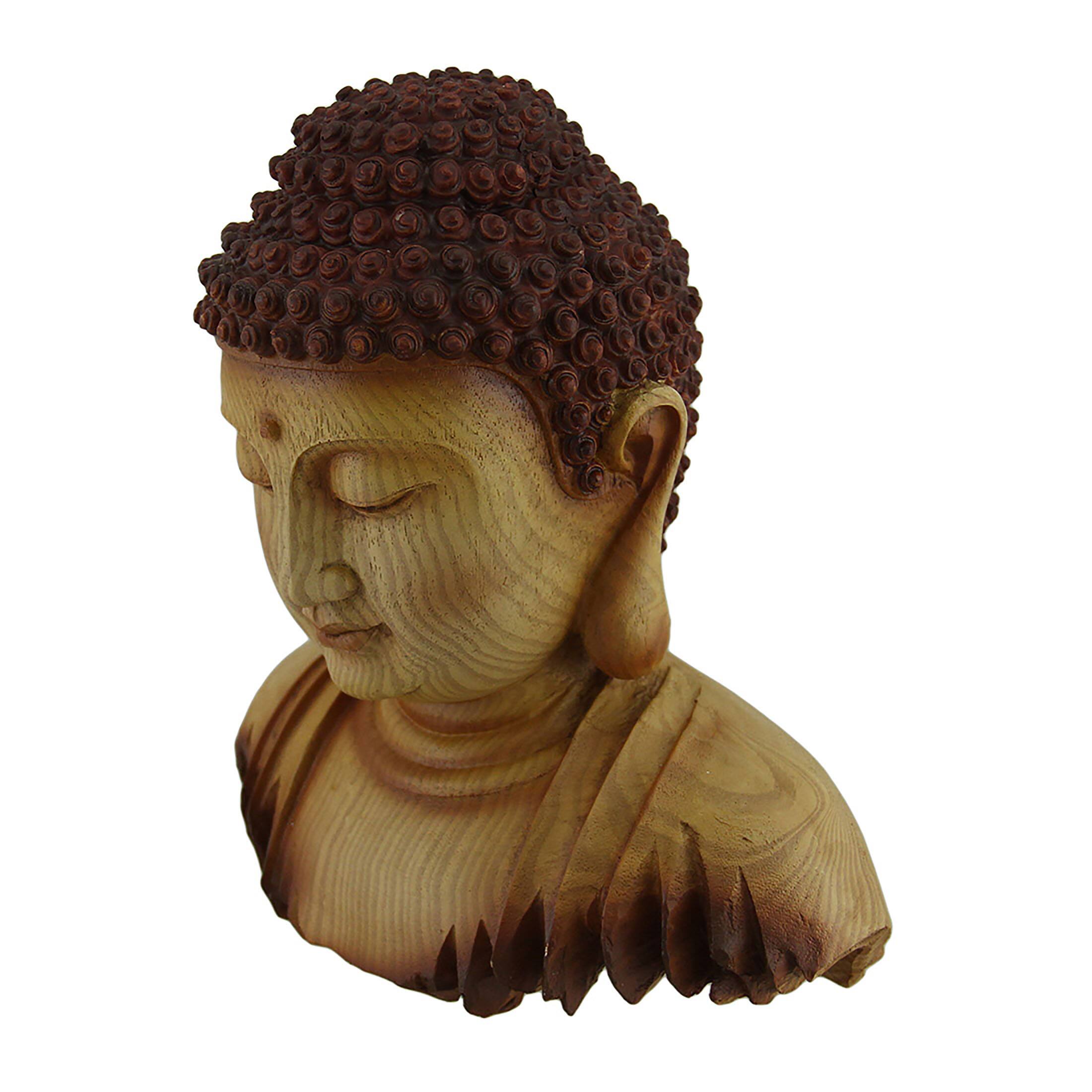 Alt View 1. Zeckos - Meditating Buddha Head Decorative Faux Carved Wood Look Statue - Brown.