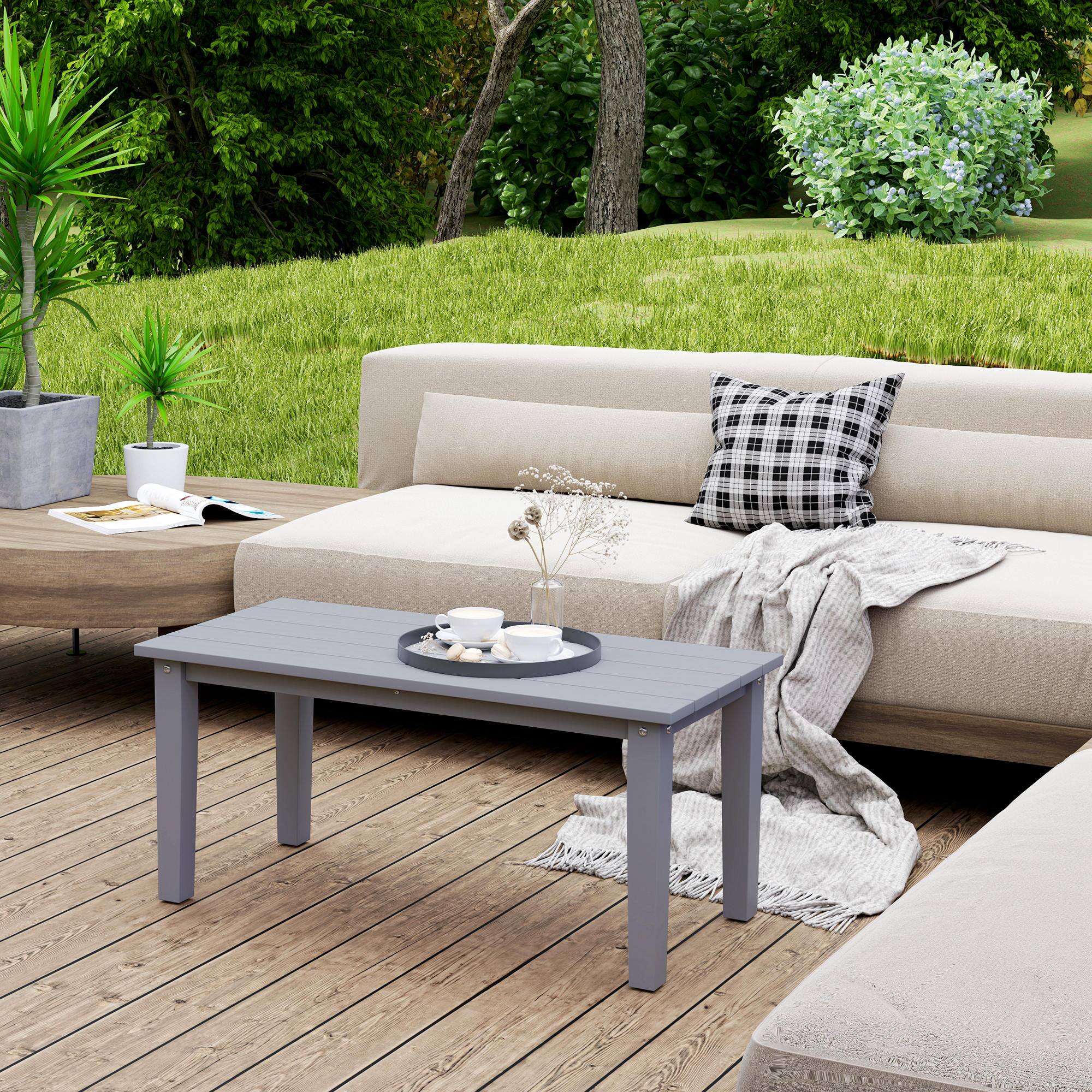 Alt View 1. Outsunny - HDPE Outdoor Coffee Table, All-Weather Rectangle Patio Coffee Table, Plastic Outdoor Patio Table - Gray.
