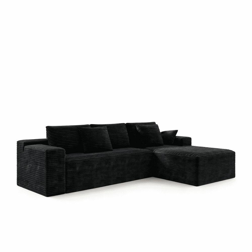 Alt View 7. Kadyn - 104" Right Chaise Modular Sectional, Cloud Couch Design with Deep Seats and Ready to Use Setup, Black - Black.