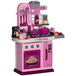 TinyHomie - Kids Kitchen Playset Toy Kitchen with Lights Sounds 33 Accessories Storage Interactive Playset for Toddler 3-6 Years
