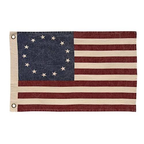 Front. BreeBe - Stonewashed Betsy Ross Flag 32" x 58" - Red, White, Blue.