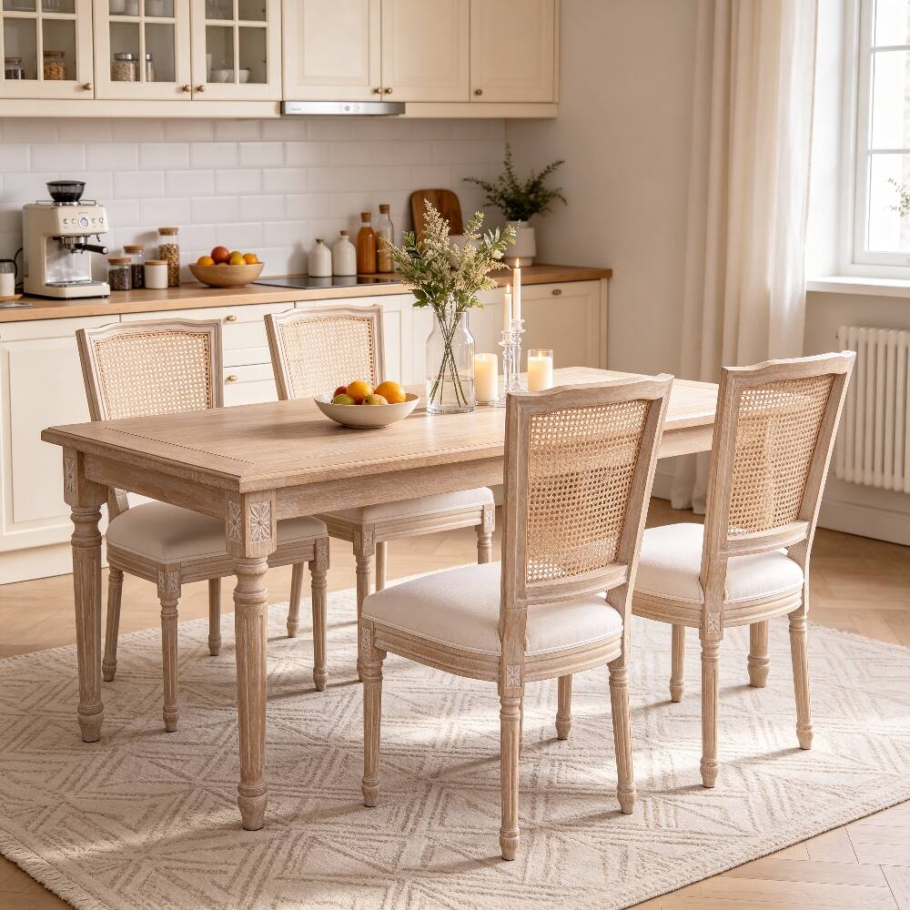 Alt View 1. Loheer - Loheer French Country Dining Chairs Set of 2 Rattan Back Beige - Beige.