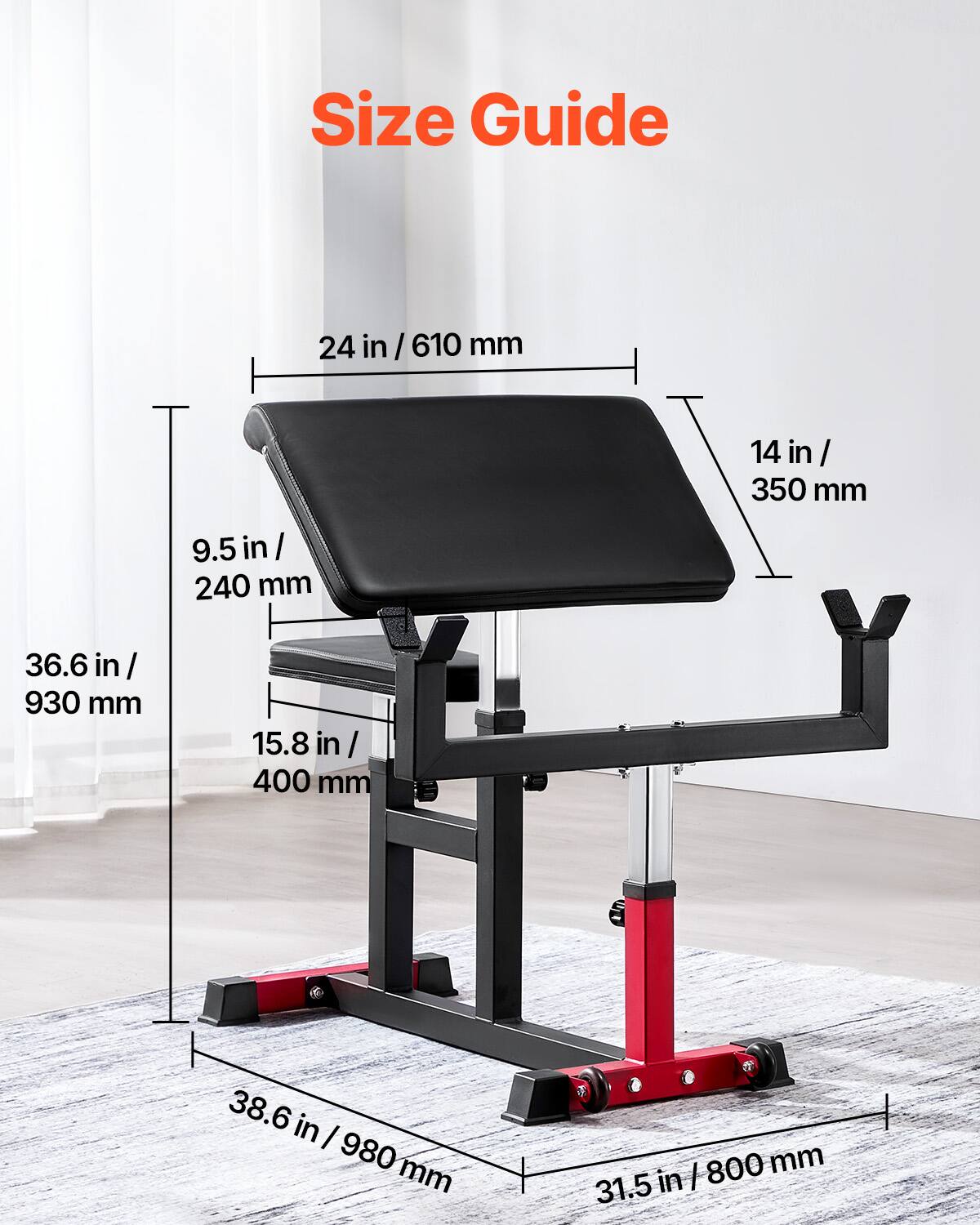 Size Guide

- 24 in / 610 mm
- 14 in / 350 mm
- 9.5 in / 240 mm
- 36.6 in / 930 mm
- 15.8 in / 400 mm
- 38.6 in / 980 mm
- 31.5 in / 800 mm