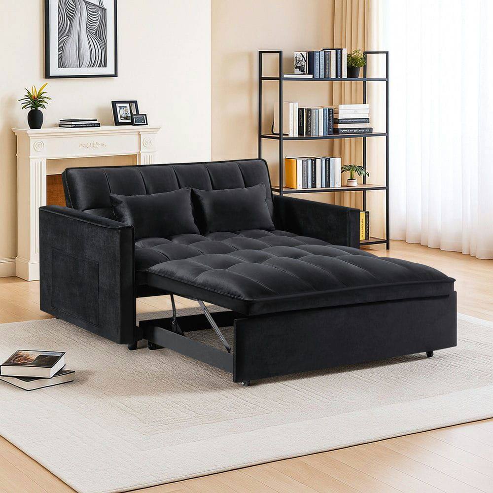Alt View 7. Resenkos - 54 Inch Adjustable Sofa Bed with Adjustable Backrest, Dual Armrests and Side Storage Pocket for Living Room - Black.
