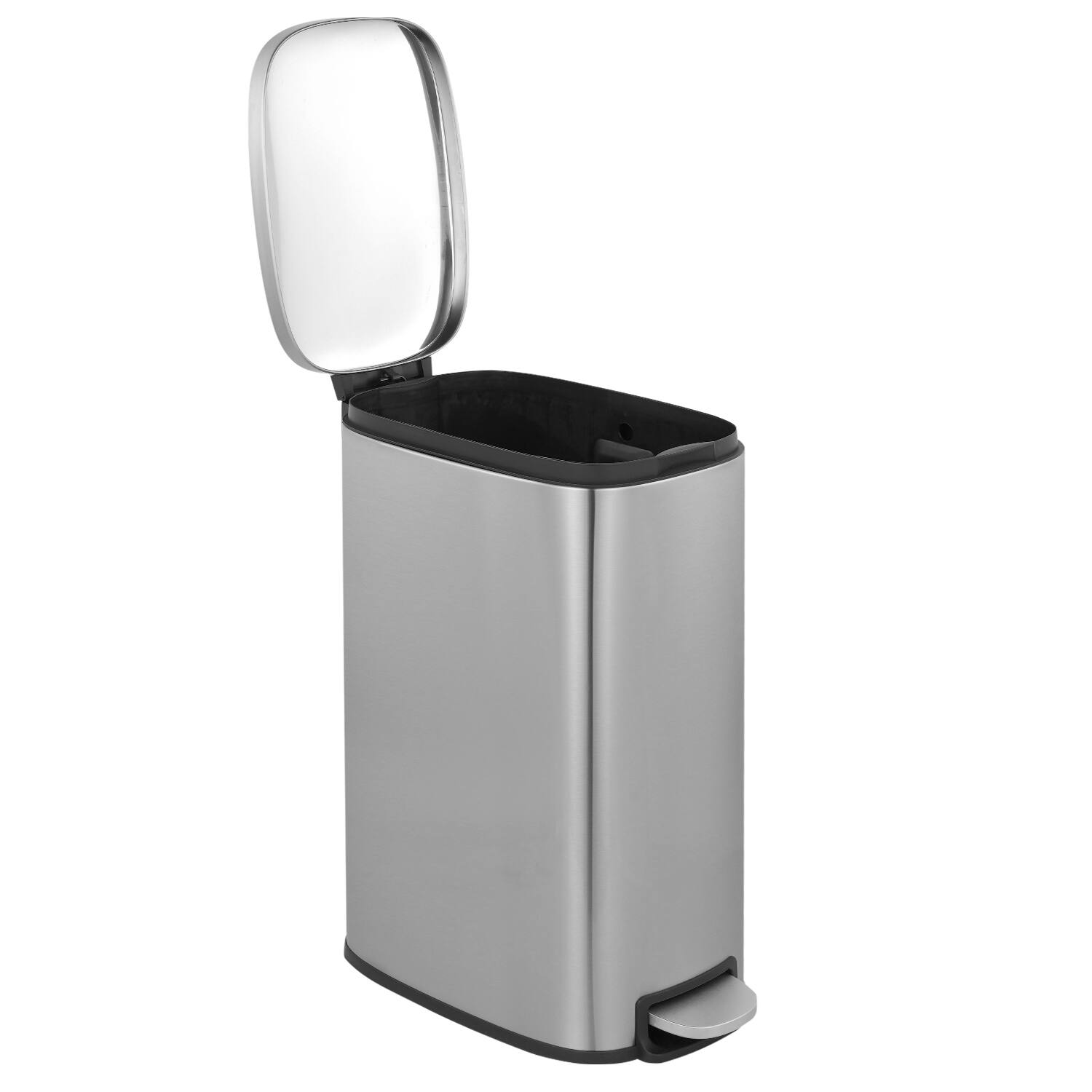 Angle. Innovaze - 13 Gal./50 Liter Slim Stainless Steel Step-on Trash Can for Kitchen - Sliver.