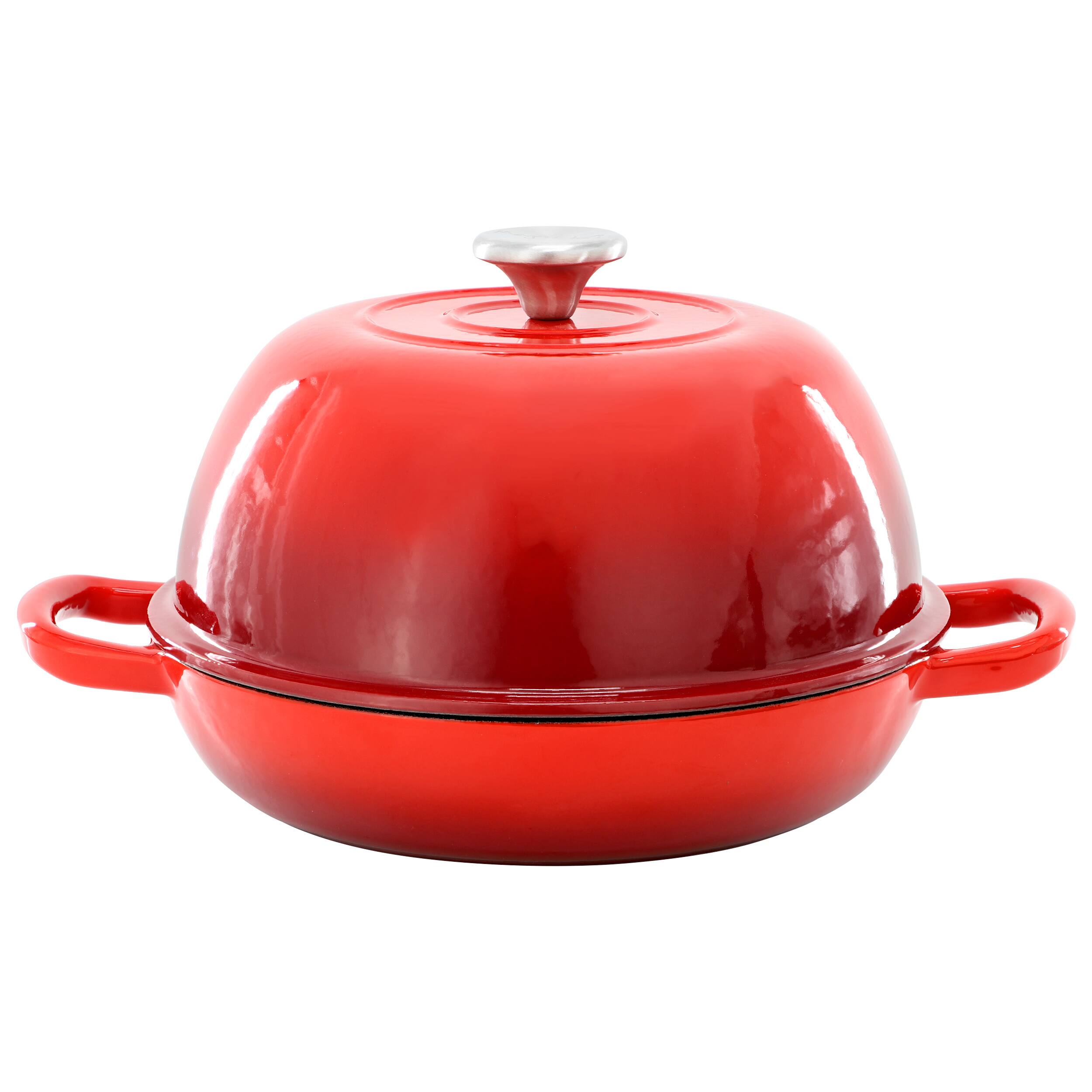Alt View 2. MegaChef - MegaChef 6 Quart Enameled Cast Iron Bread Pot in Red with Baking Mat - Red.