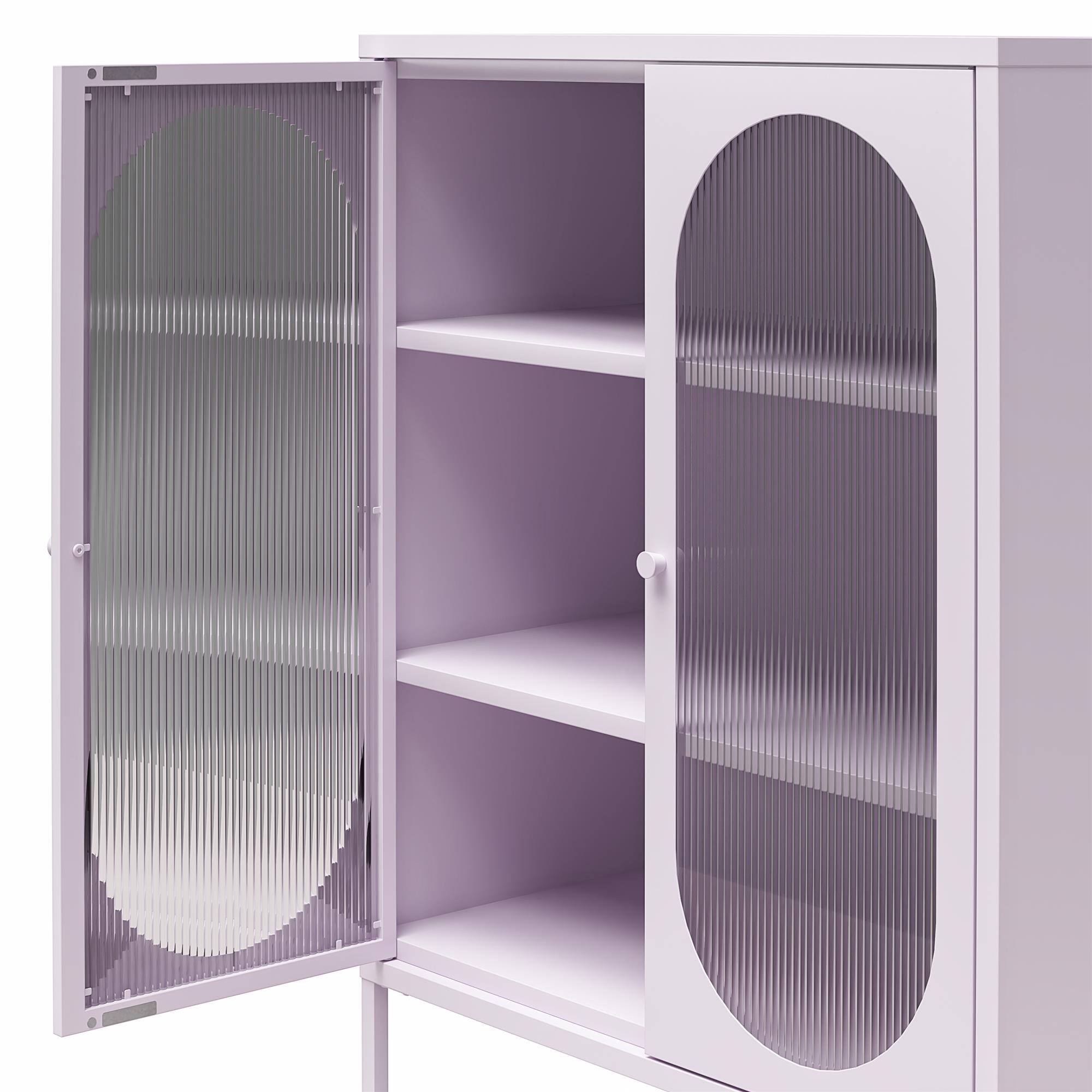 Alt View 6. Aukfa - Short 2-Door Metal Accent Cabinet - Fluted Glass Doors, 3 Shelves (2 Adjustable), 31.5"W x 40"H - Purple.