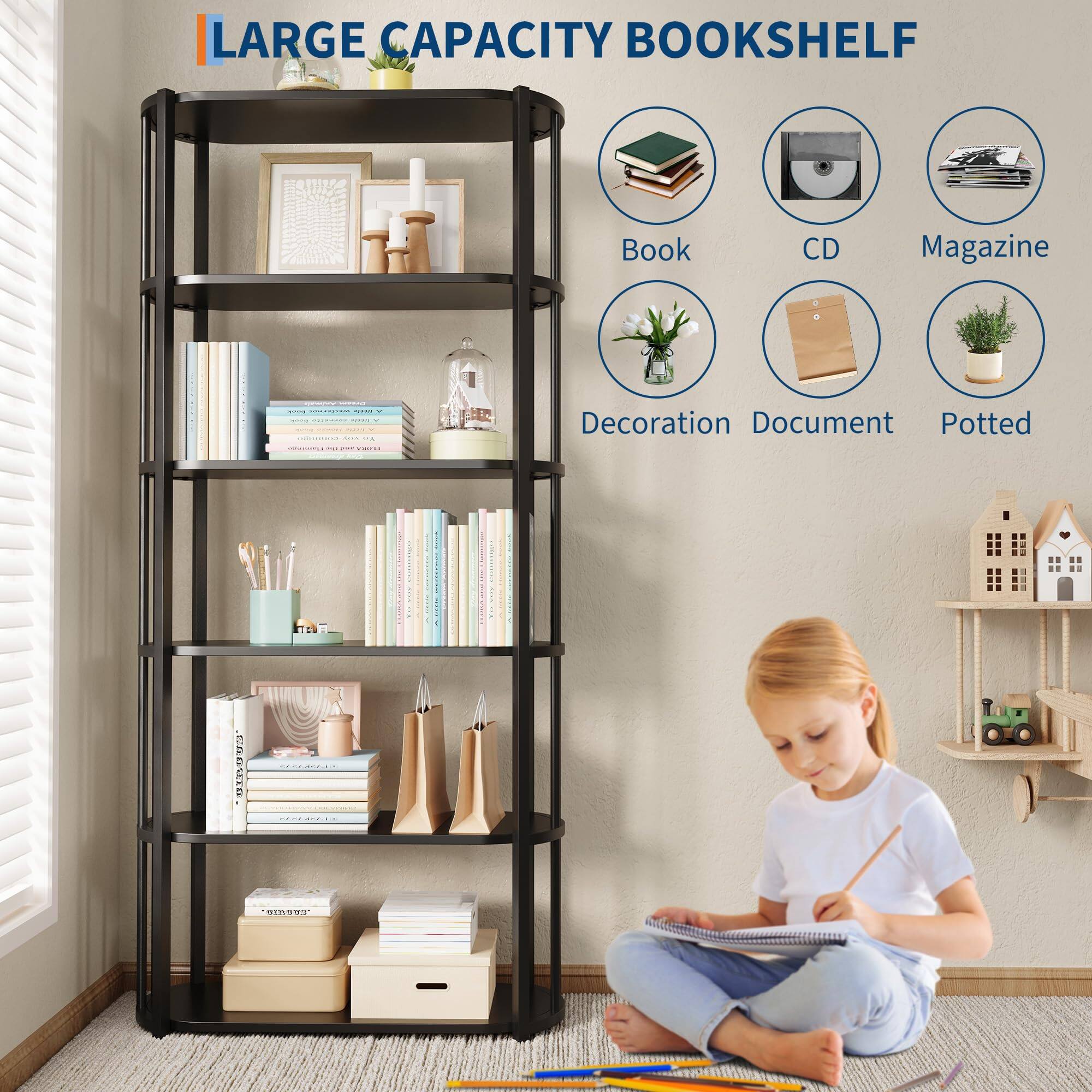 LARGE CAPACITY BOOKSHELF

- Book
- CD
- Magazine
- Decoration
- Document
- Potted