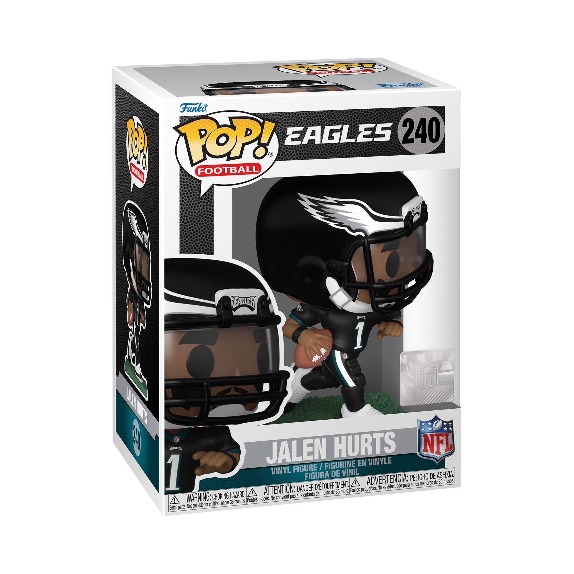 Funko Pop! Eagles 240 A Football Jalen Hurts NFL Figurine en Vinyle Figure / 1 Vinyl Figura de Vinil Asfixia Peligro de Ahogamiento Aviso: p01 BiDE - dI meses DANGER pepunta adesuado HAZARO ATTENTION: - enterts de noim de 3 mois Partes WARNING: CHOKING Pettes peces - convert - -e de 3 nuts - suoe