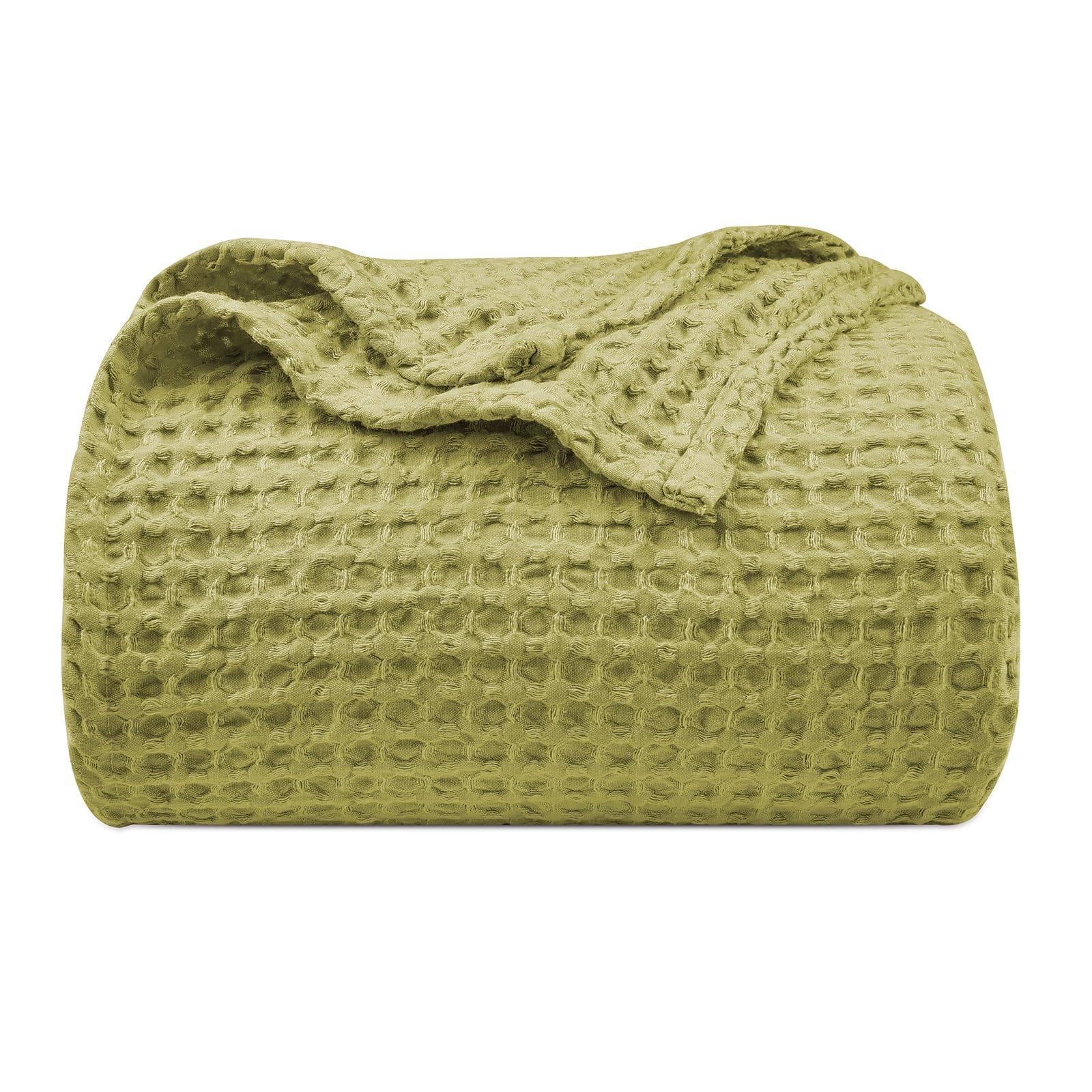 Front. NICHOLAS KLEIN - Ultra Soft Waffle Weave Blanket Queen Size 90"x 90" Washed Lightweight Breathable Cozy Woven For Bed Aesthe... - Olive Green King(104" x 90").