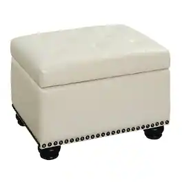 FurniFact - Storage Footrest Ottoman Chair - Ivory Faux Leather