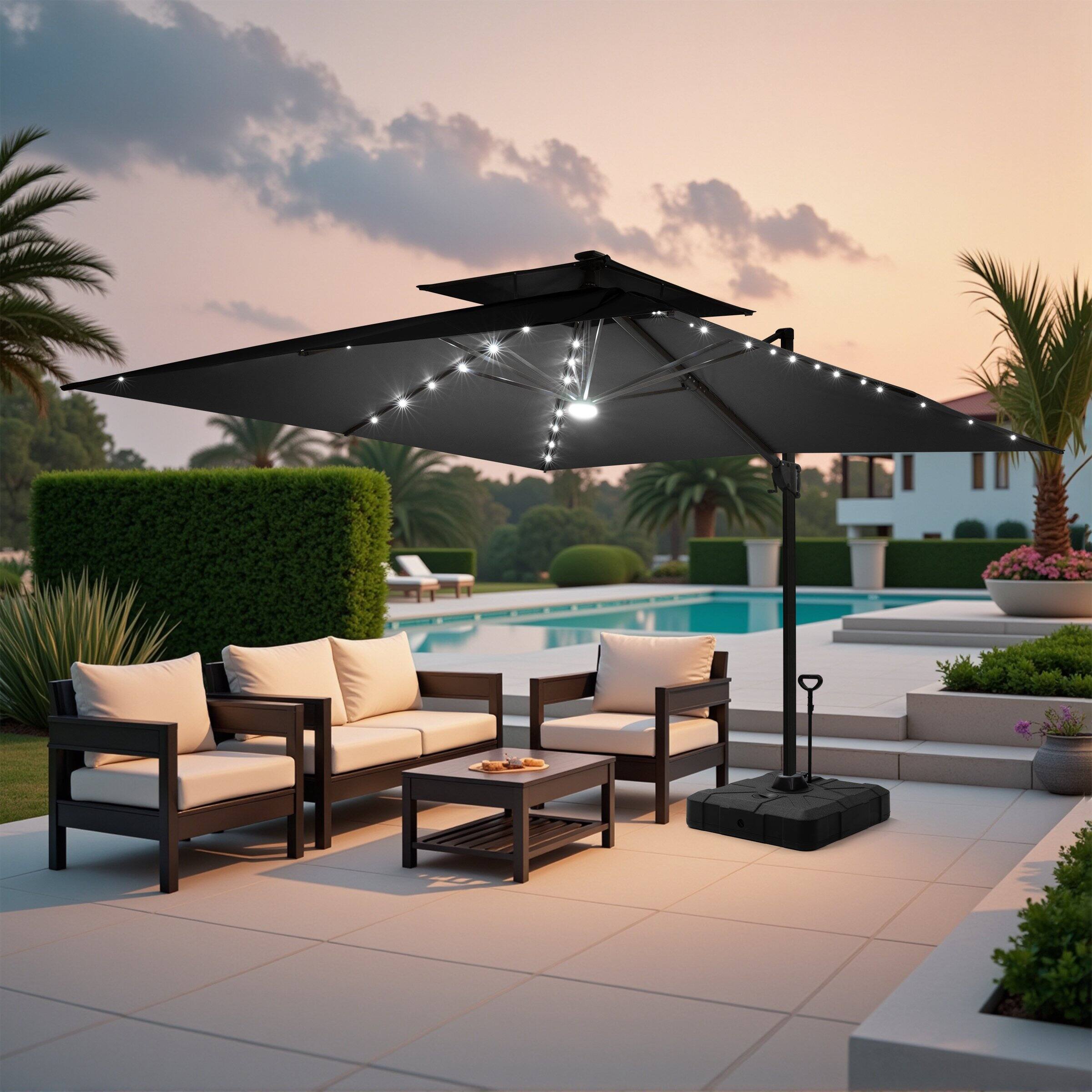 Back. Crestlive Products - Crestlive Products 11x11ft Aluminum Cantilever Patio Umbrella with Lights with Base - Black.