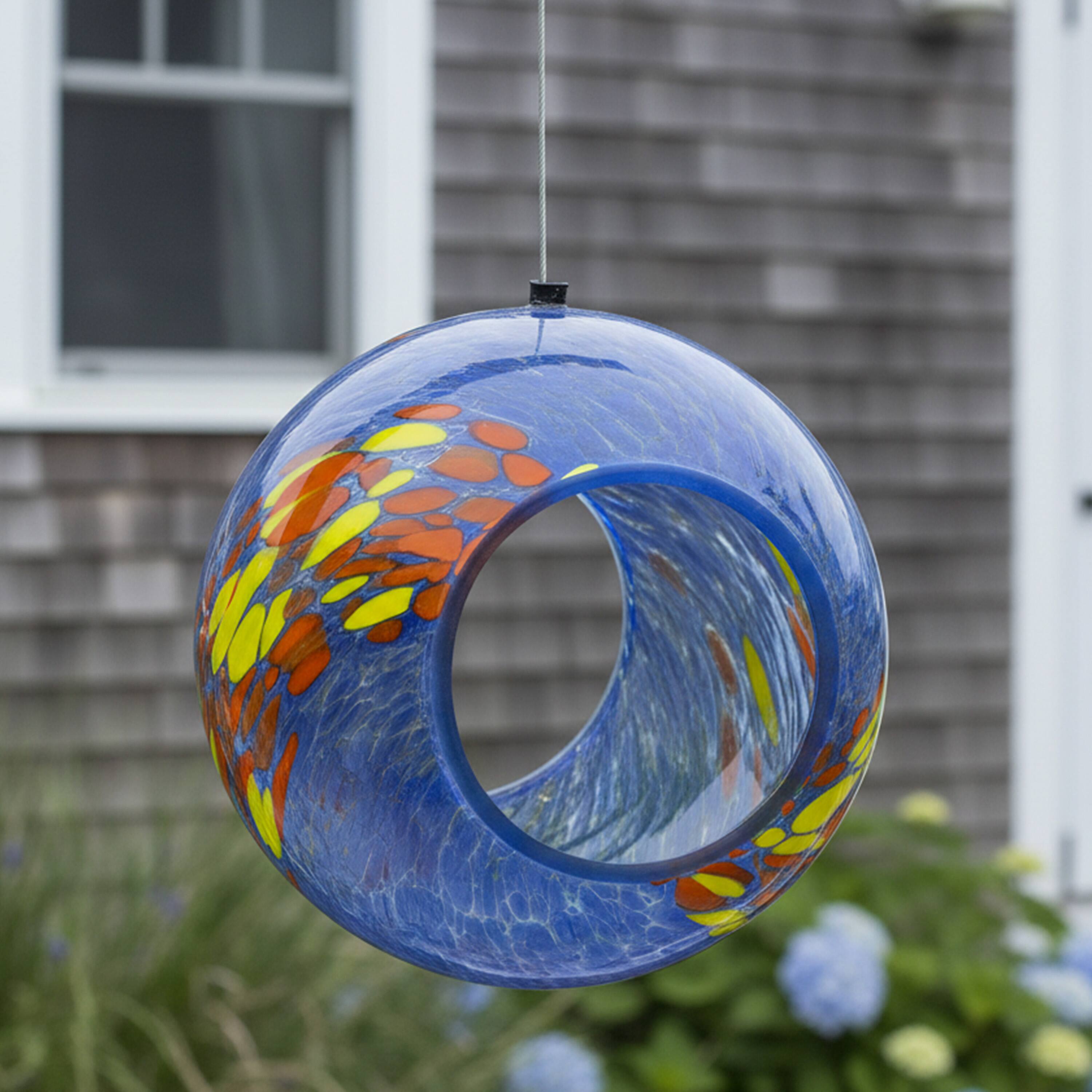 Alt View 10. Sunnydaze - Solar Glass Fly-Through Hanging Bird Feeder - 6" - Fire and Ice.