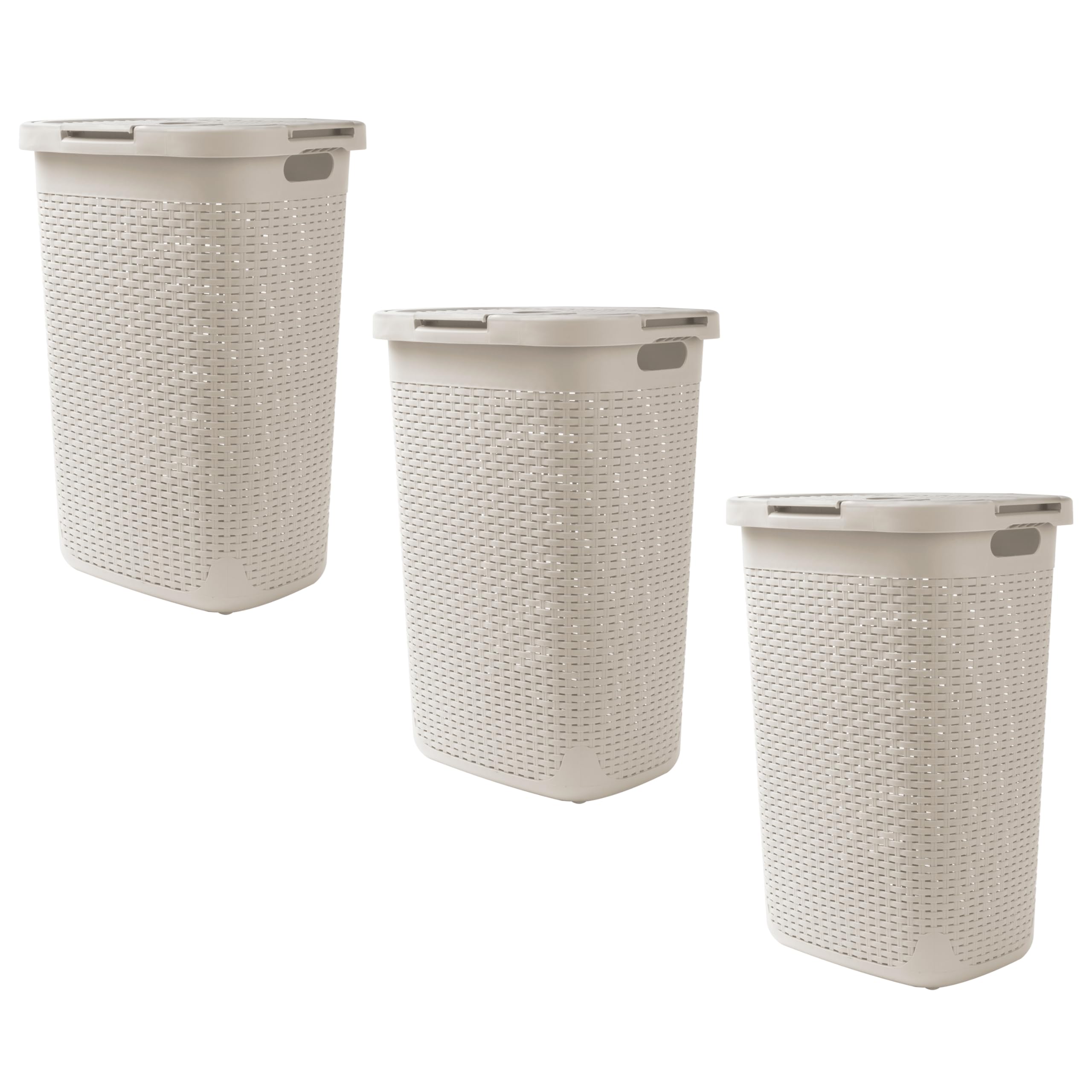 Alt View 4. JETRANSPORT - Slim Laundry Hamper With Lid 60l Clothes Baskets Wicker Design Plastic 3-pack Spacious 60L Capacity Each: - Ivory.
