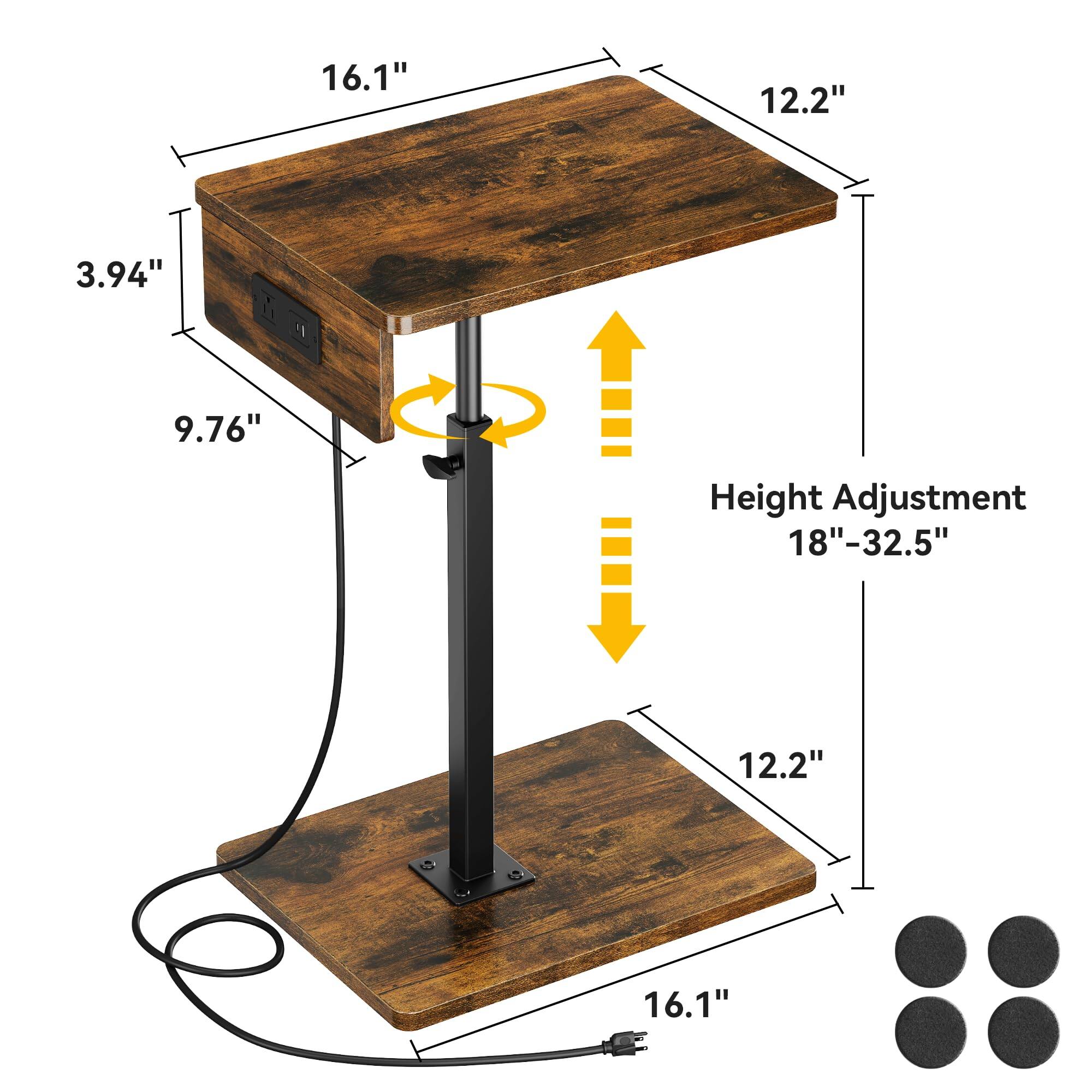 - Width: 16.1"
- Depth: 12.2"
- Height from top to bottom: 9.76"
- Height from bottom to top: 12.2"
- Height Adjustment: 18" - 32.5"
- Width of base: 16.1"
- Depth of base: 12.2"
- Thickness of tabletop: 3.94"