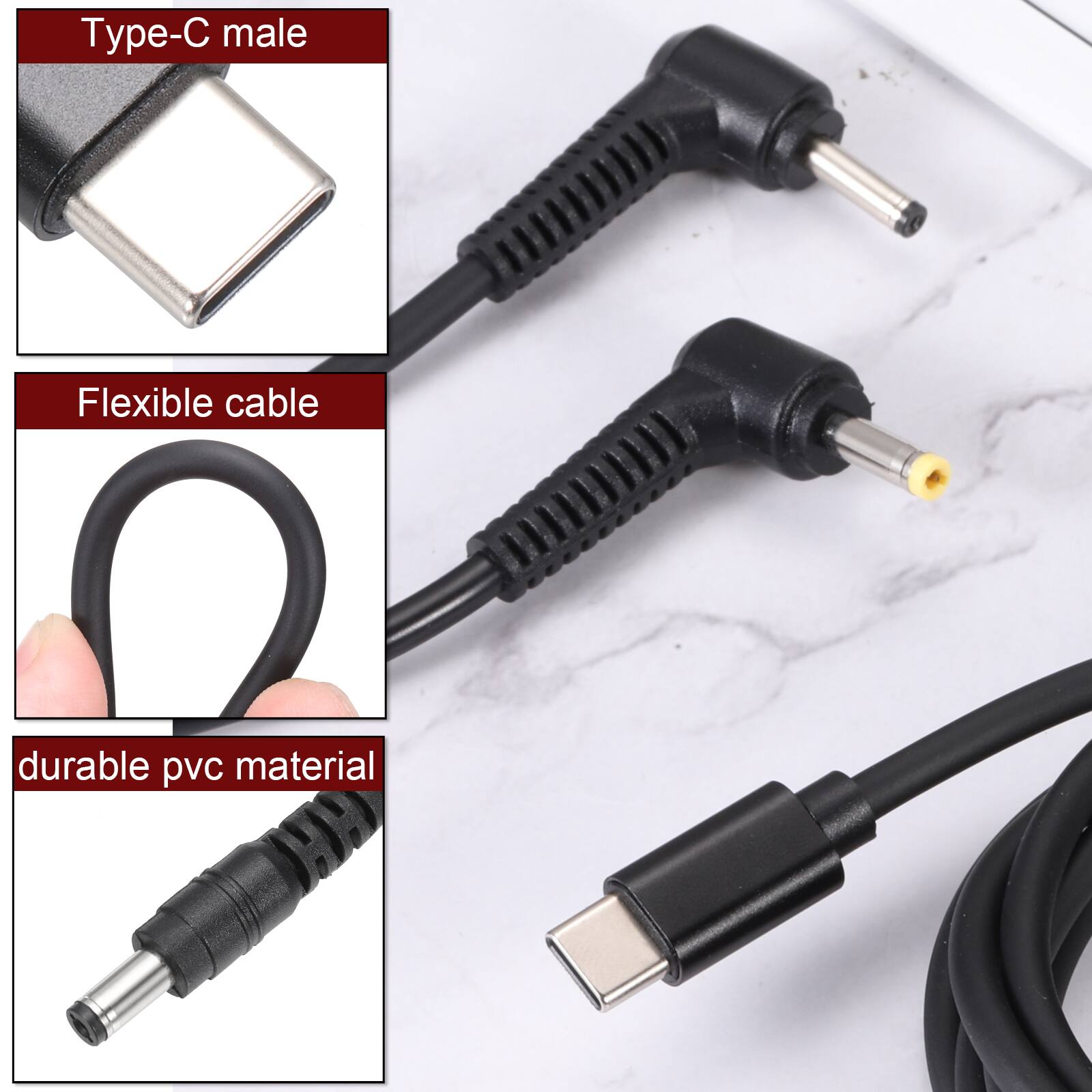 Type-C male  
Flexible cable  
durable pvc material