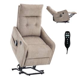 LUCKY ONE - Chenille Single Motor Power Lift Recliner Chair with Massage, Heat & USB Charging - Khaki