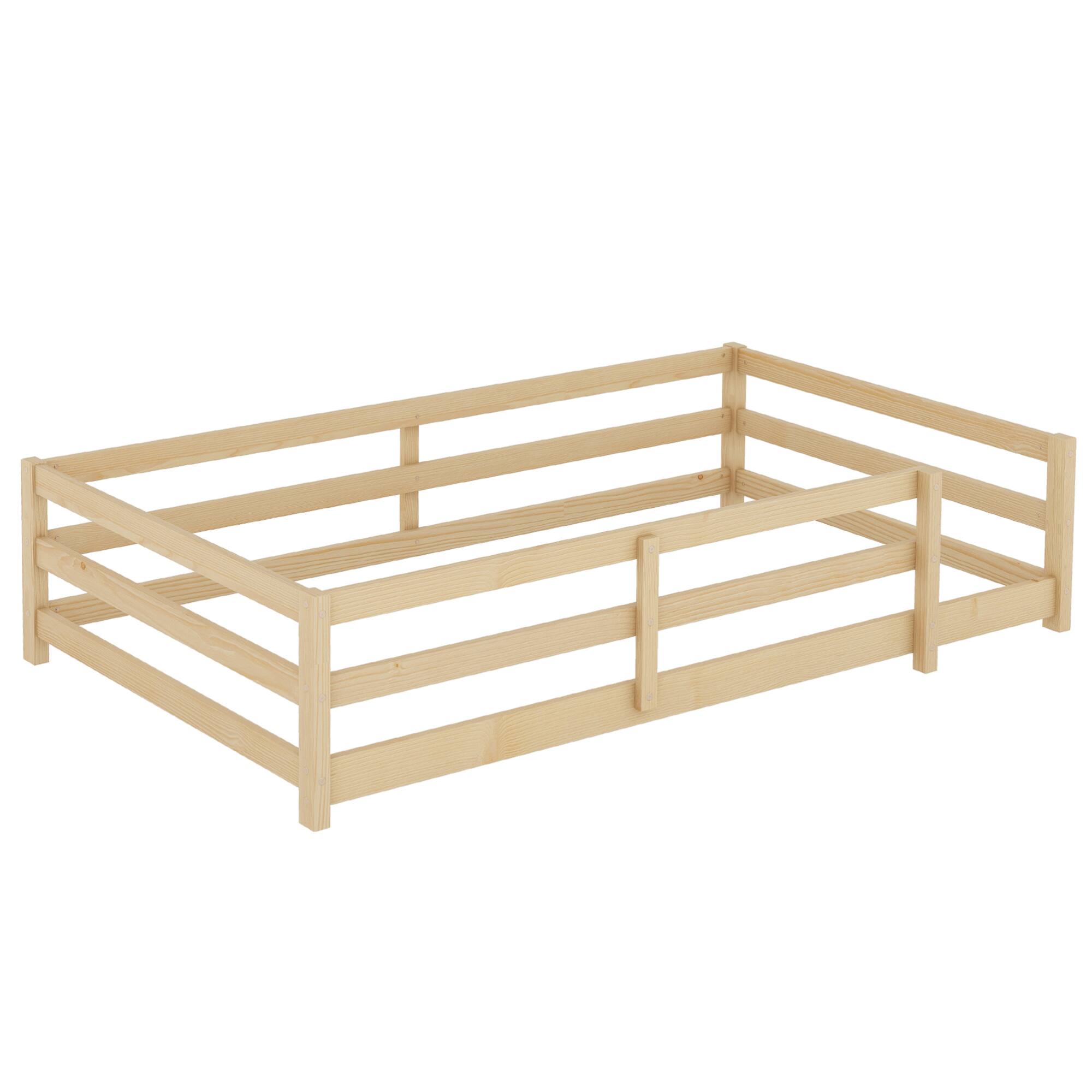 Alt View 10. GOODSILO - Twin Size Floor Bed for Kids with Safety Fence, Sturdy Wooden Montessori Style Bed Frame for Boys and Girls - Oak.