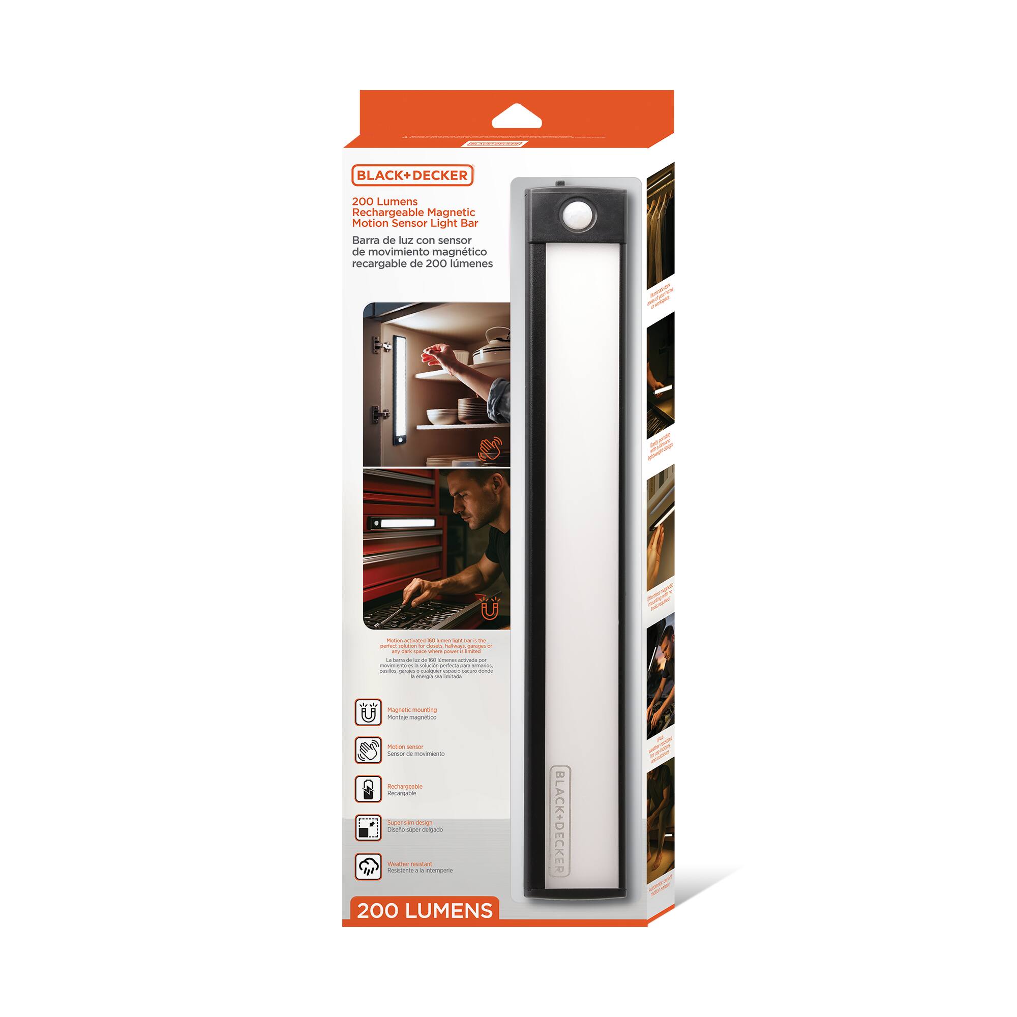 CHEESE

BLACK+DECKER

200 Lumens Rechargeable Magnetic Motion Sensor Light Bar  
Barra de luz con sensor de movimiento magnético recargable de 200 lúmenes

Protein activated C limes. pt DO to perfect when M Securs, fulway, yours . my - when - is inist a Isans or La to - adivade 0 Fanebelli All altabon sefration in amarin, cectios. getairs: - PURA - Servings & energo  limium stords Magnetic nourting U Montaje magntico Photos server Sanur a inovimients Rechargabie Recergable Sugar JCHN sup Dieta that deligiado RIGHT esstart Reddem: 2 intengels 200 LUMENS

BLACK+DECKER