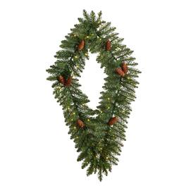 BreeBe - 3' Diamond Wreath w/Pinecones 50 LEDs & 150 Branches - Green