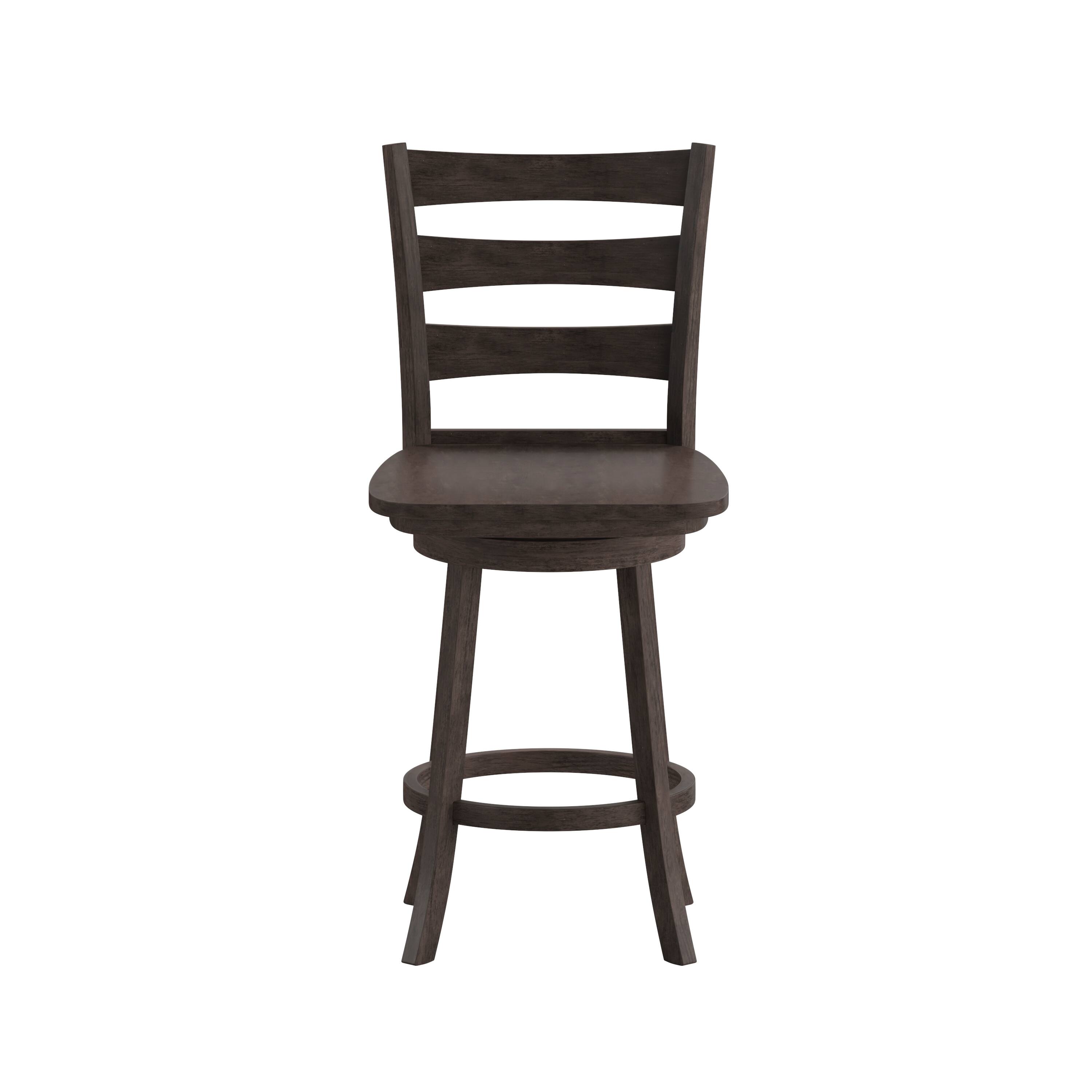 Angle. Flash Furniture - Liesel Commercial Grade Wooden Classic Ladderback Swivel Counter Height Barstool with Solid Wood Seat, Gray Wash Walnut - Gray.