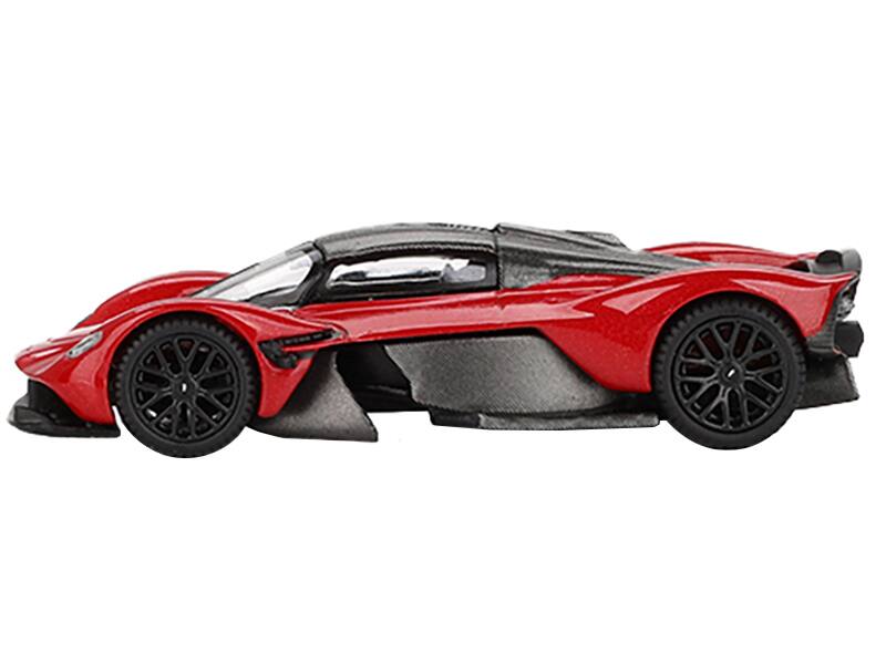 Angle. Mini GT - Aston Martin Valkyrie Hyper Red with Carbon Top Limited Edition to 3960 pieces Worldwide 1/64 - Red.