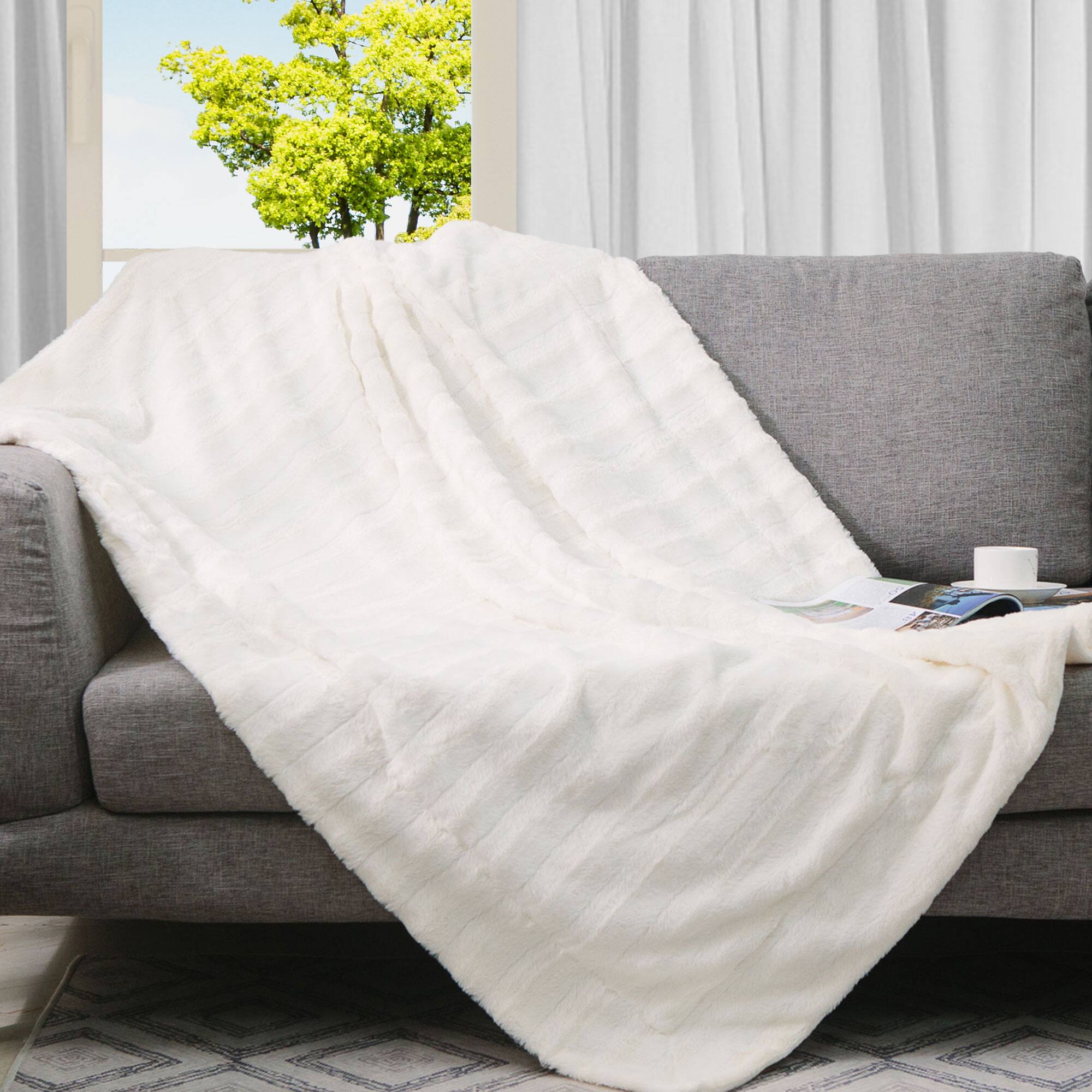 Front. Cheer Collection - Cheer Collection Faux Fur Printed Blanket - Multiple Colors & Sizes - White.