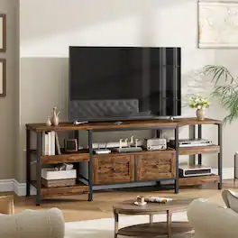 Jojoka - 79" TV Stand for 85 Inch TVs, Industrial Entertainment Center with 2 Drawers, Open Shelves & Metal Frame - Brown