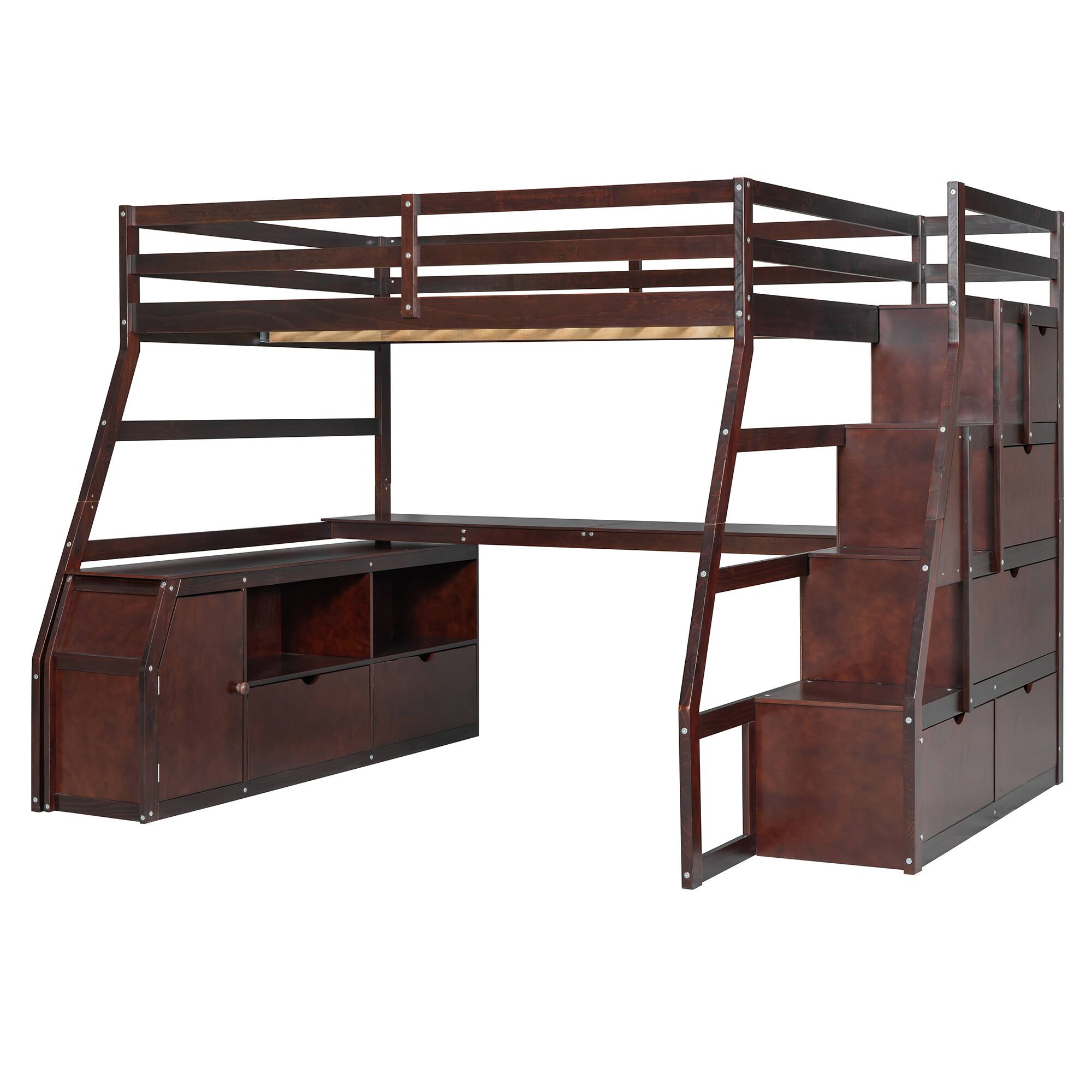 Alt View 2. Tiramisubest - Full Size Loft Bed with 7 Drawers, 2 Shelves & Desk - Sturdy, Fun & Functional - Espresso.