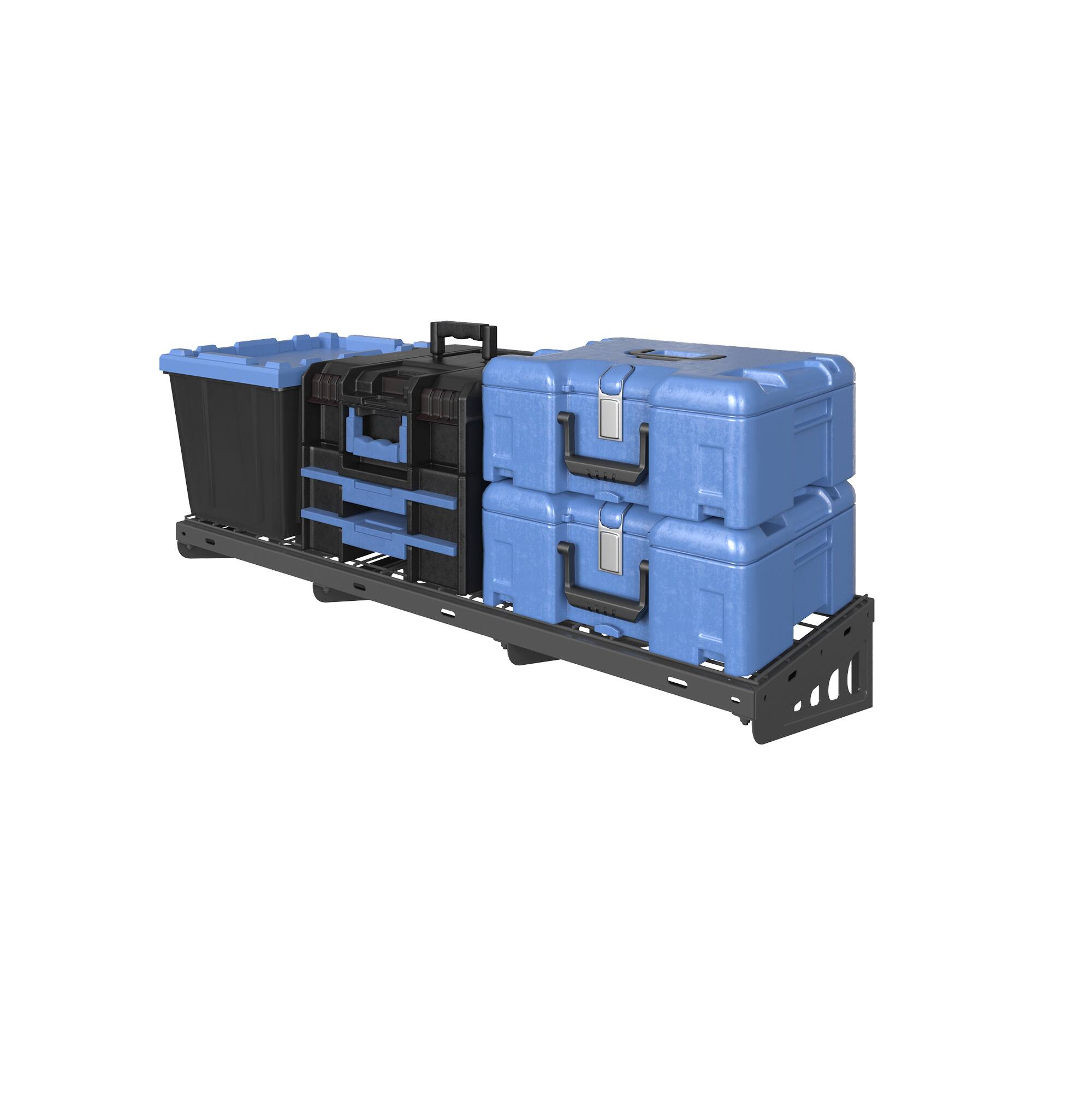 Back. Fleximounts - 48 in. x 16 in. Heavy Duty Steel Garage Wall Shelf with Brackets - Black.