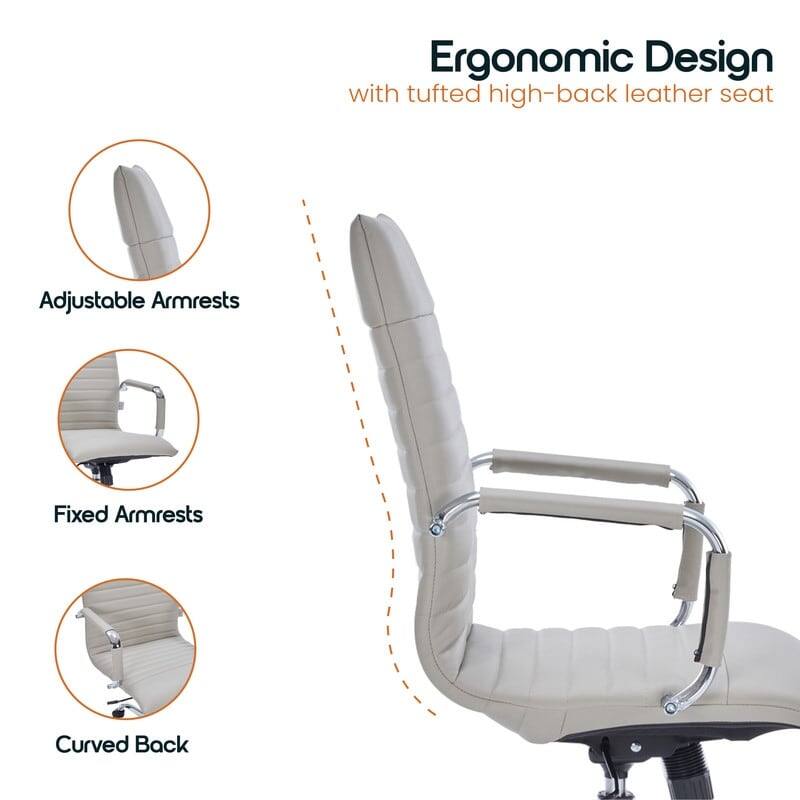 Ergonomic Design  
with tufted high-back leather seat  

Adjustable Armrests  
Fixed Armrests  
Curved Back