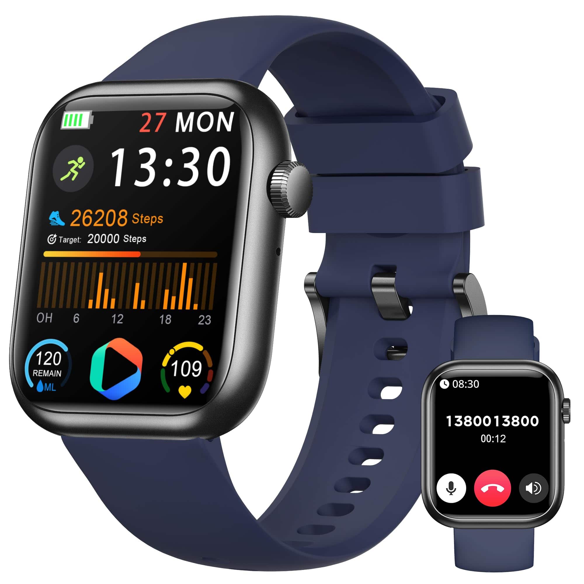 The Best Inks - Smart Watch For Men Women 1.83" Fitness (answer/make Call) Smartwatch With Heart Rate/blood Sleep - Blue