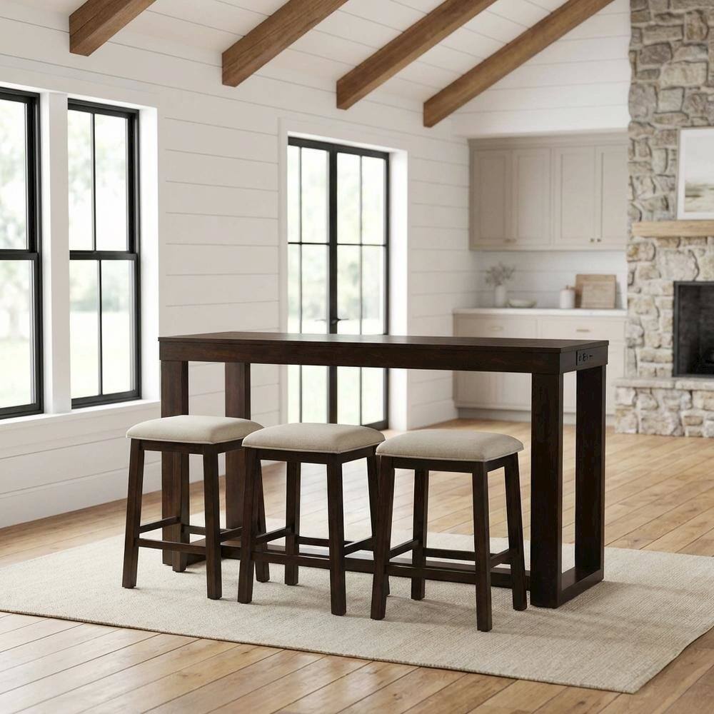Alt View 4. FurniFact - Transitional Bar Table with Shelf, Multi Counter Height Dining Table - Dark Walnut.